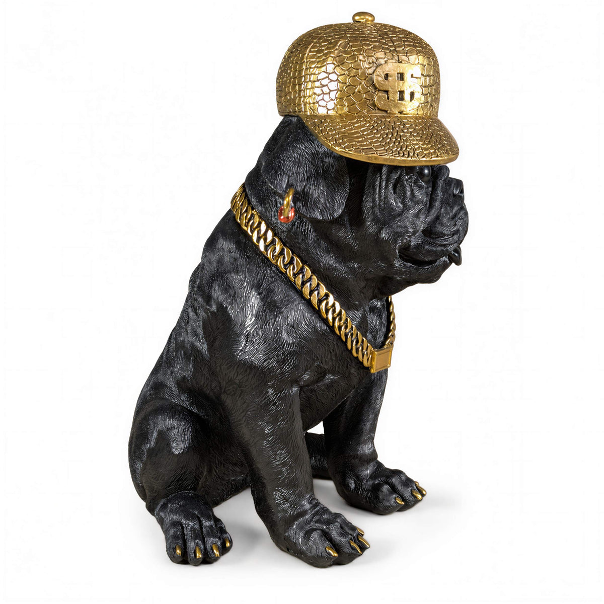 Bulldogge Figur mit Cap Hunde Figur schwarz gold