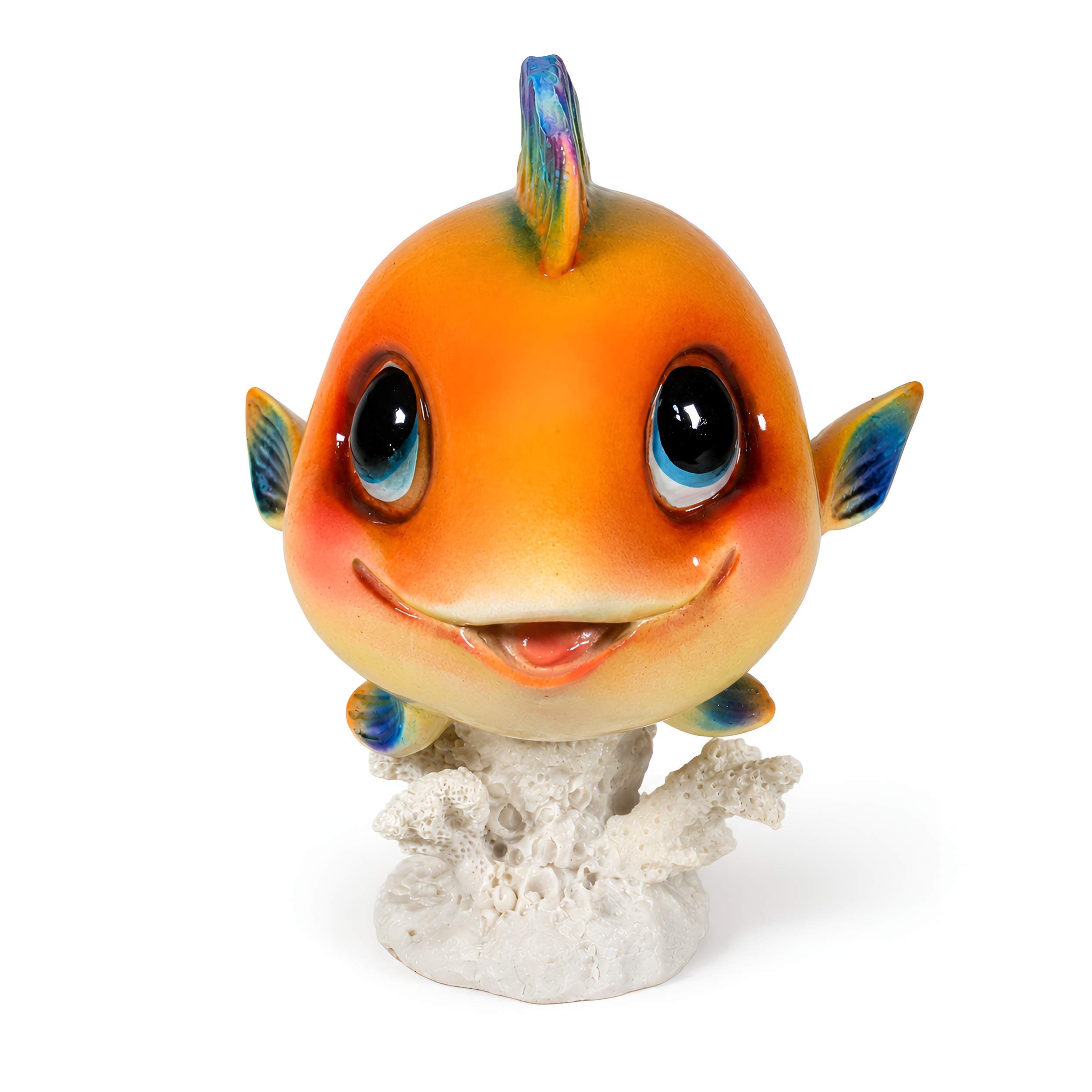 Fisch Figur glänzend Blau & Orange für maritime Deko innen und außen