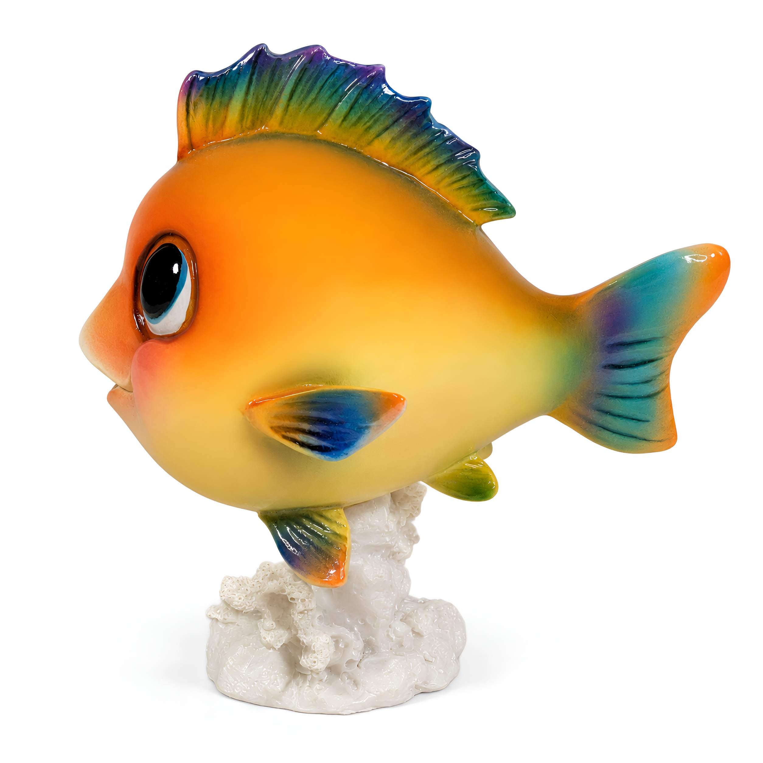 Fisch Figur glänzend Blau & Orange für maritime Deko innen und außen