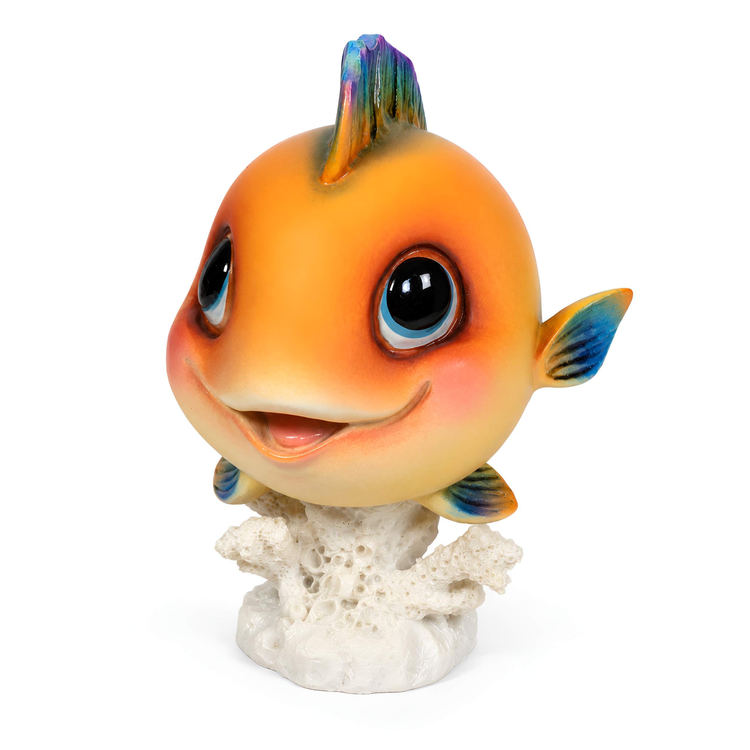 Fisch Figur glänzend Blau & Orange für maritime Deko innen und außen