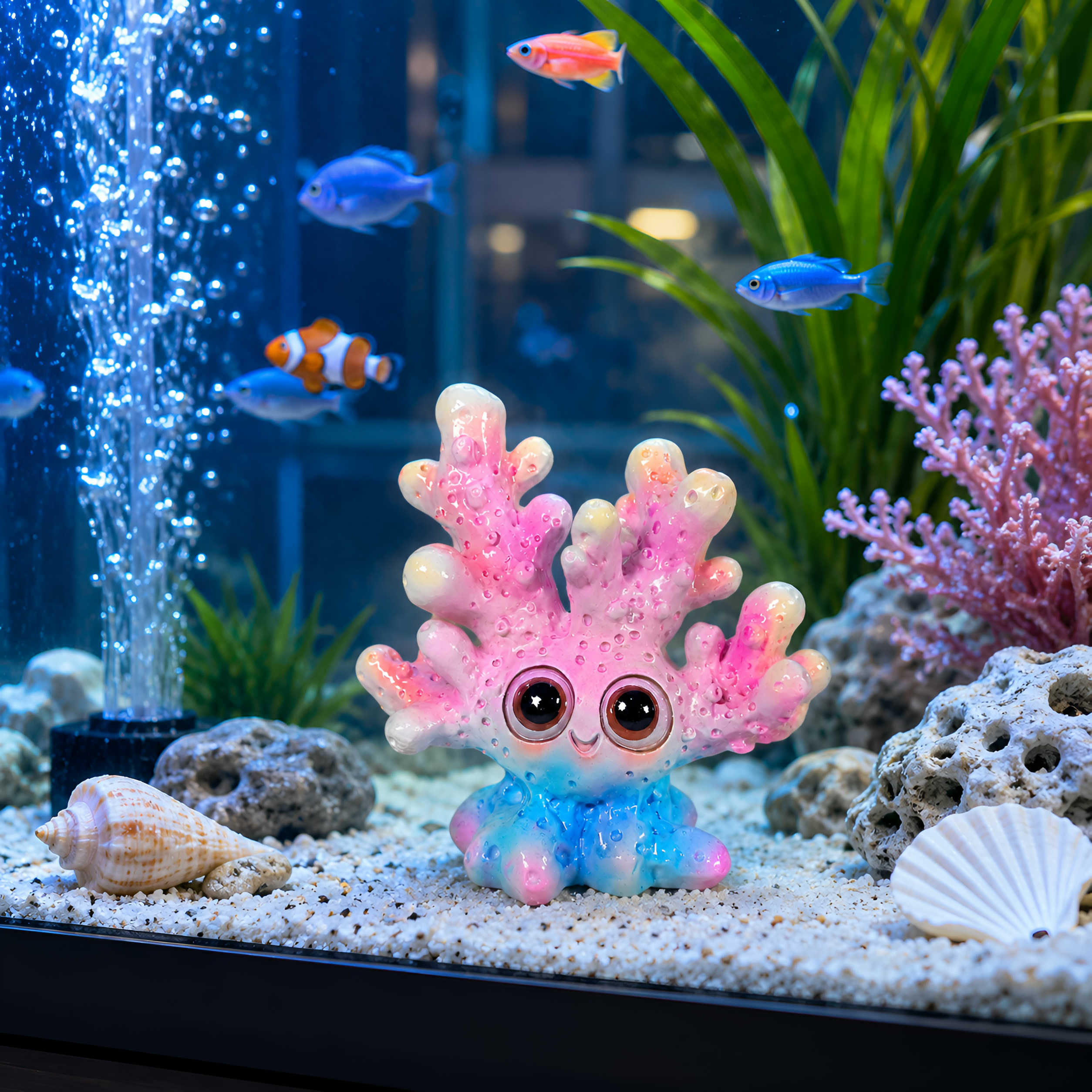 Koralle Figur glänzend Blau-Rosa & Orange in 3 Größen für maritime Deko