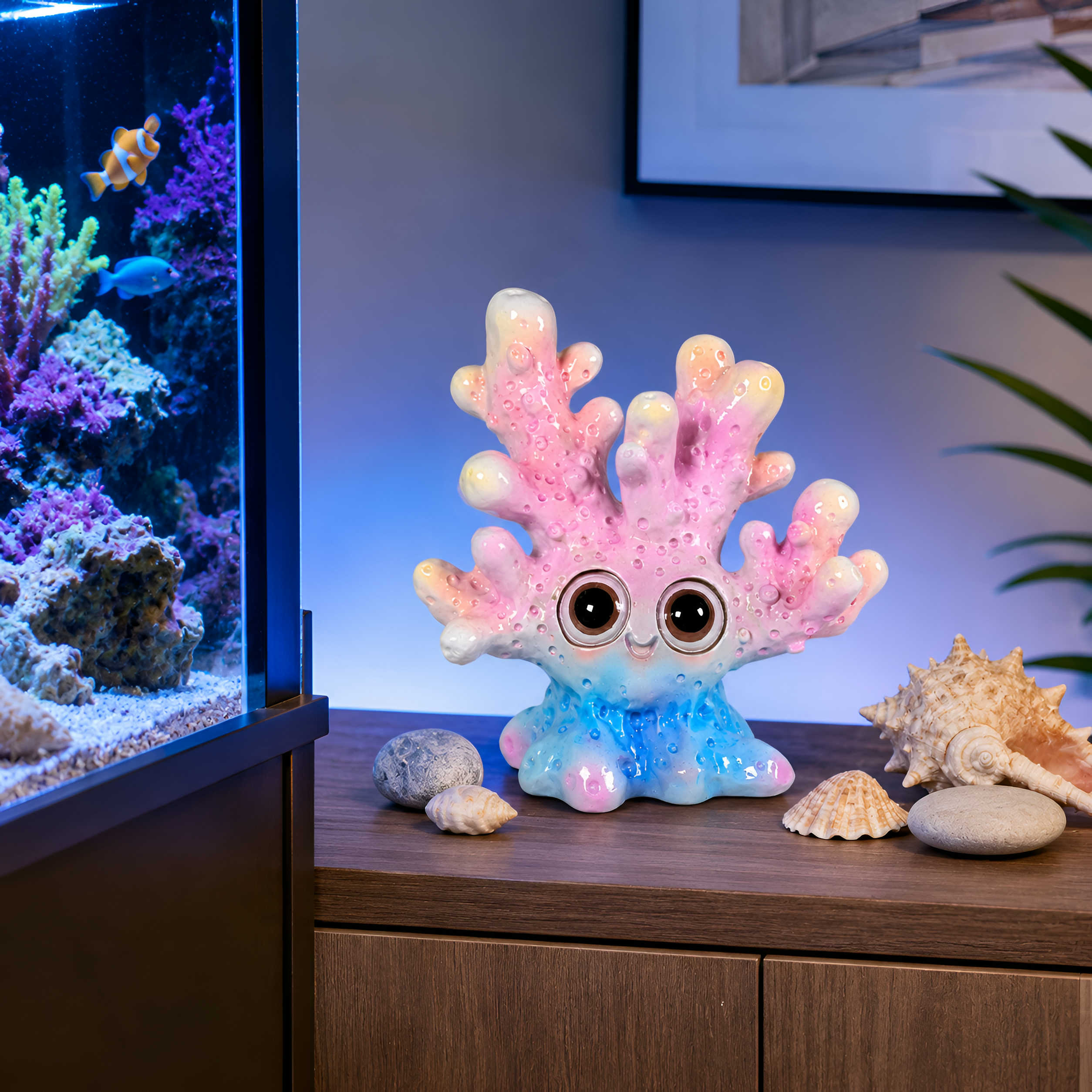 Koralle Figur glänzend Blau-Rosa & Orange in 3 Größen für maritime Deko