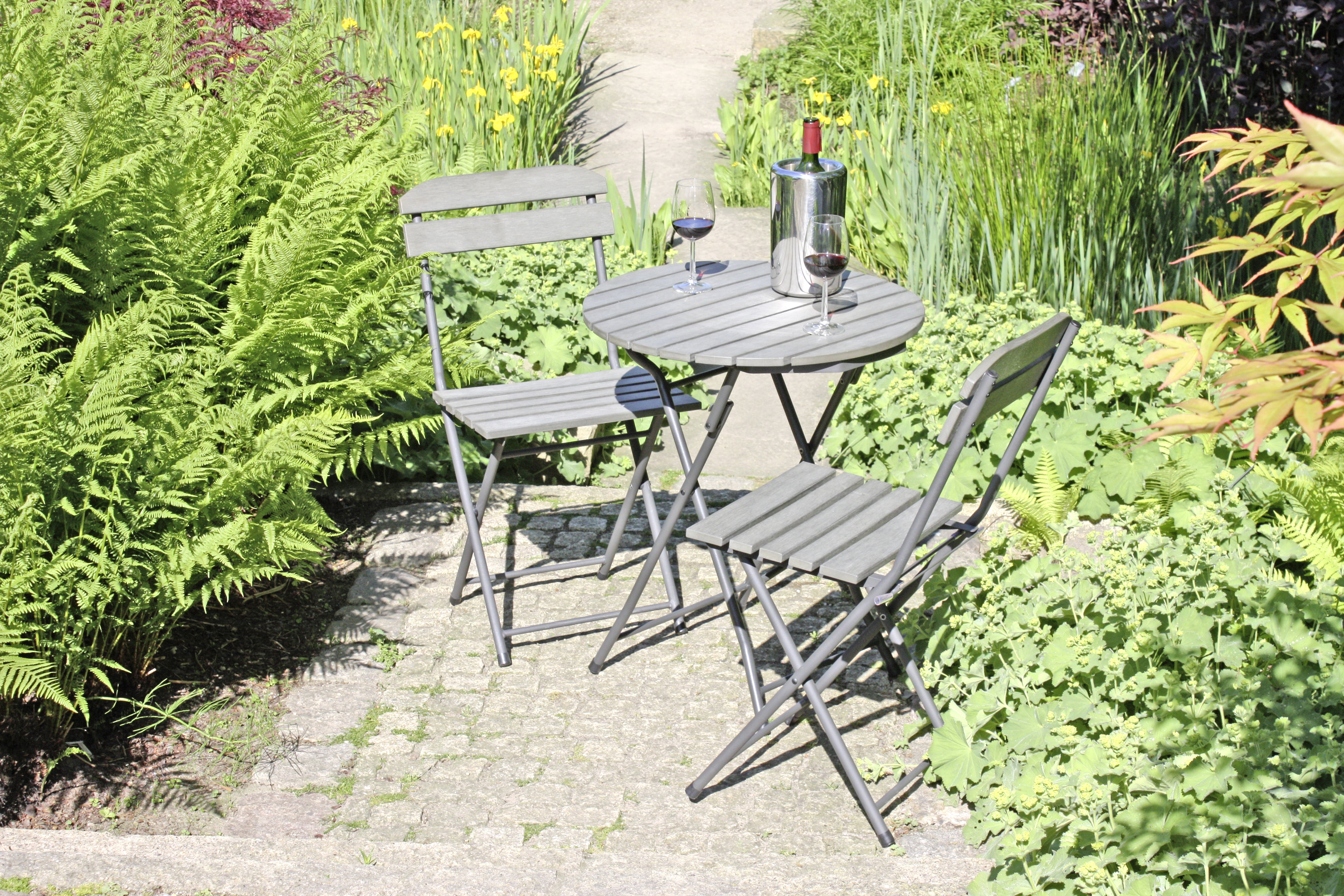 Balkonset LUGO 3-teilig Sitzgruppe Balkonmöbel Tisch Stühle Stahl Nonwood Garden Pleasure