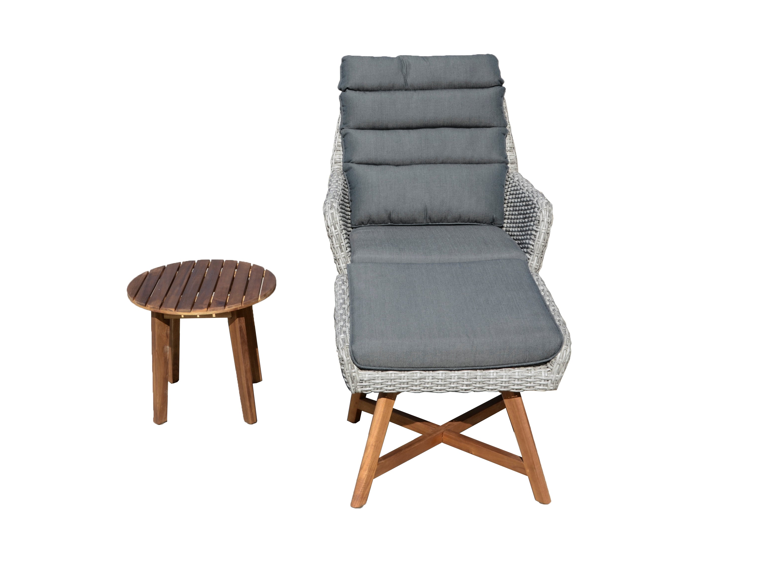 Loungeset CALVIA 3-teilig Sessel Hocker Tisch Polyrattan Akazie grau Garden Pleasure