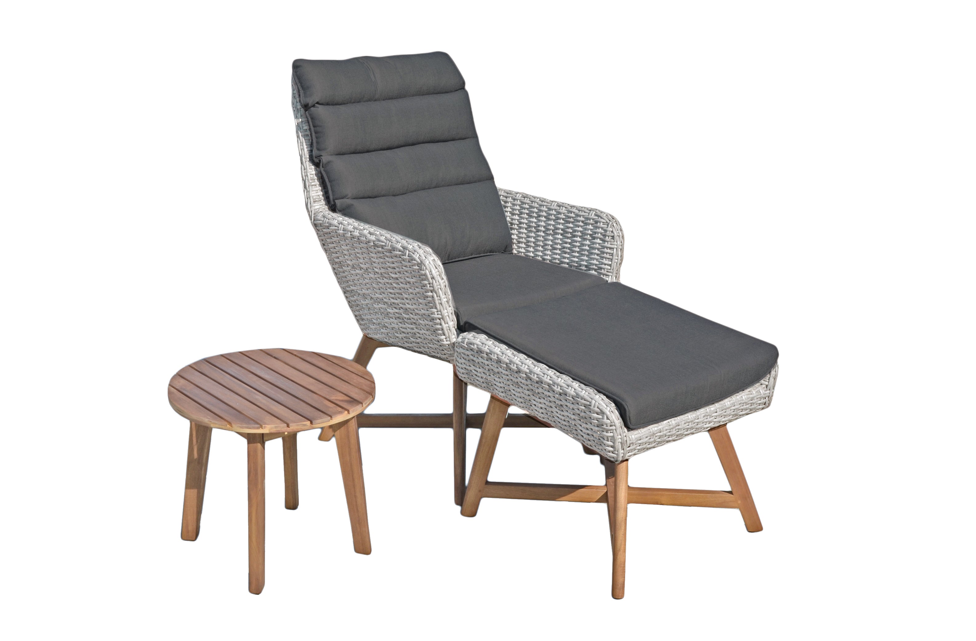 Loungeset CALVIA 3-teilig Sessel Hocker Tisch Polyrattan Akazie grau Garden Pleasure