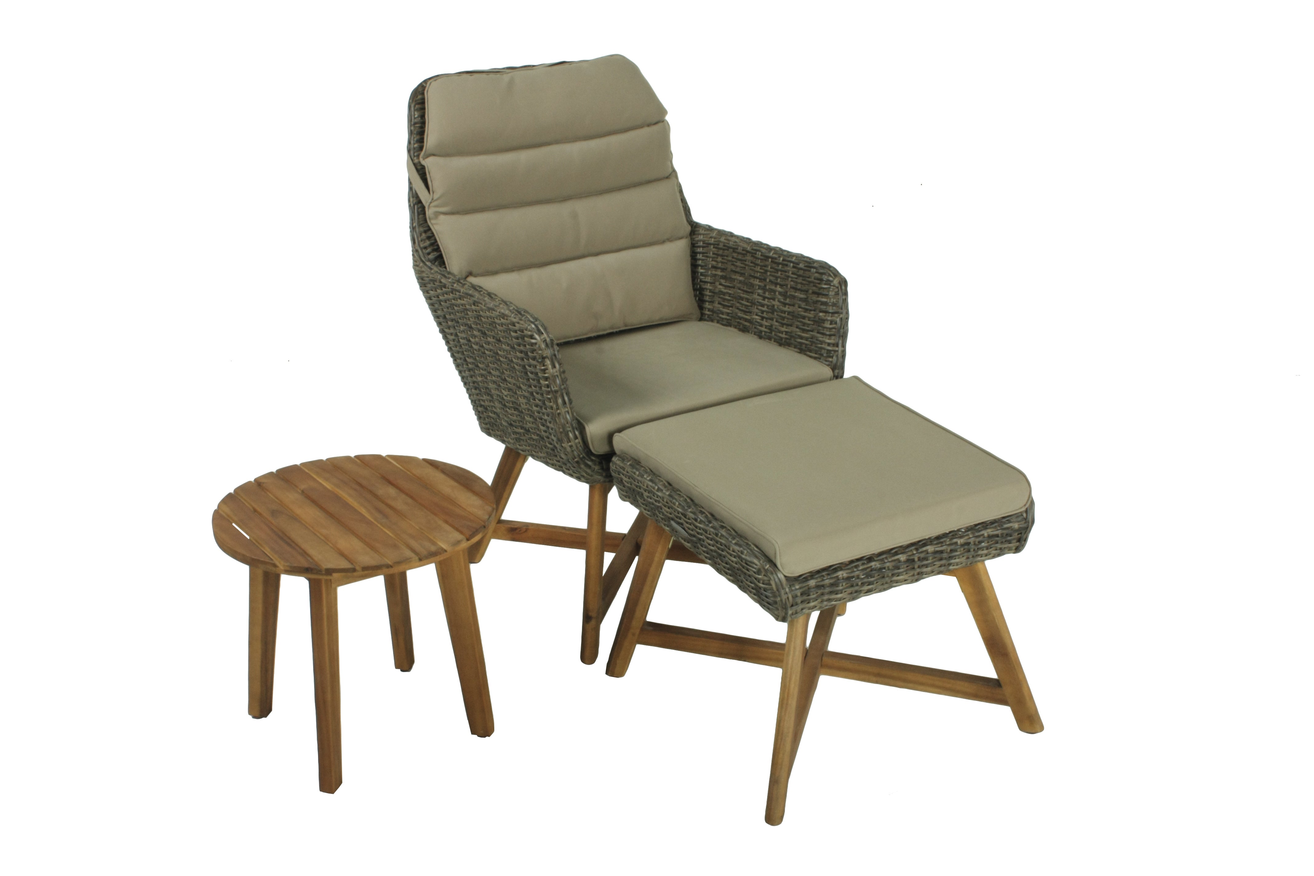 Loungeset CALVIA 3-teilig Sessel Hocker Tisch Polyrattan Akazie coffee Garden Pleasure