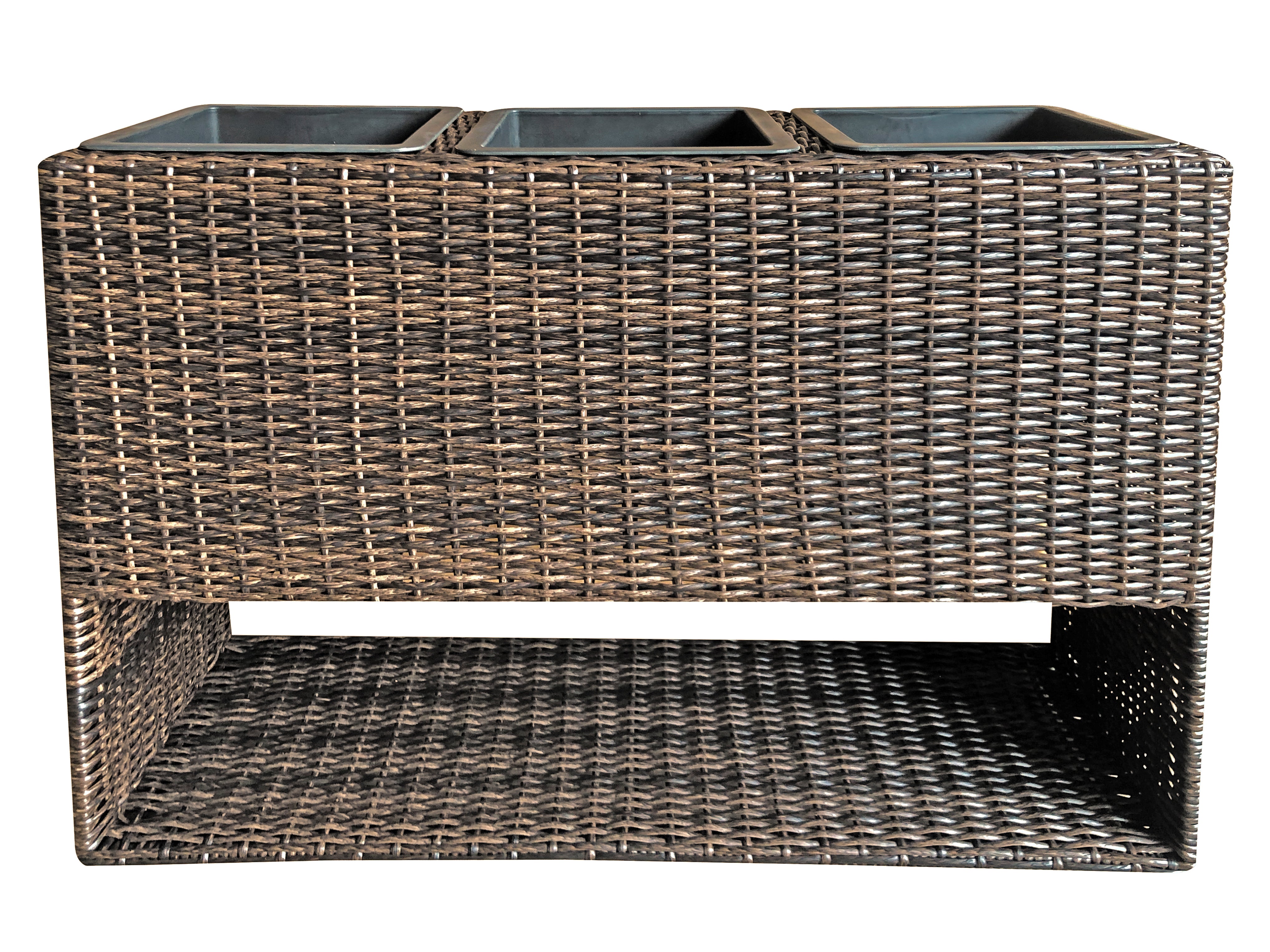 Blumenkasten MELISSA Pflanzkasten Hochbeet Polyrattan pfefferbraun mit 3 Einsätzen Garden Pleasure