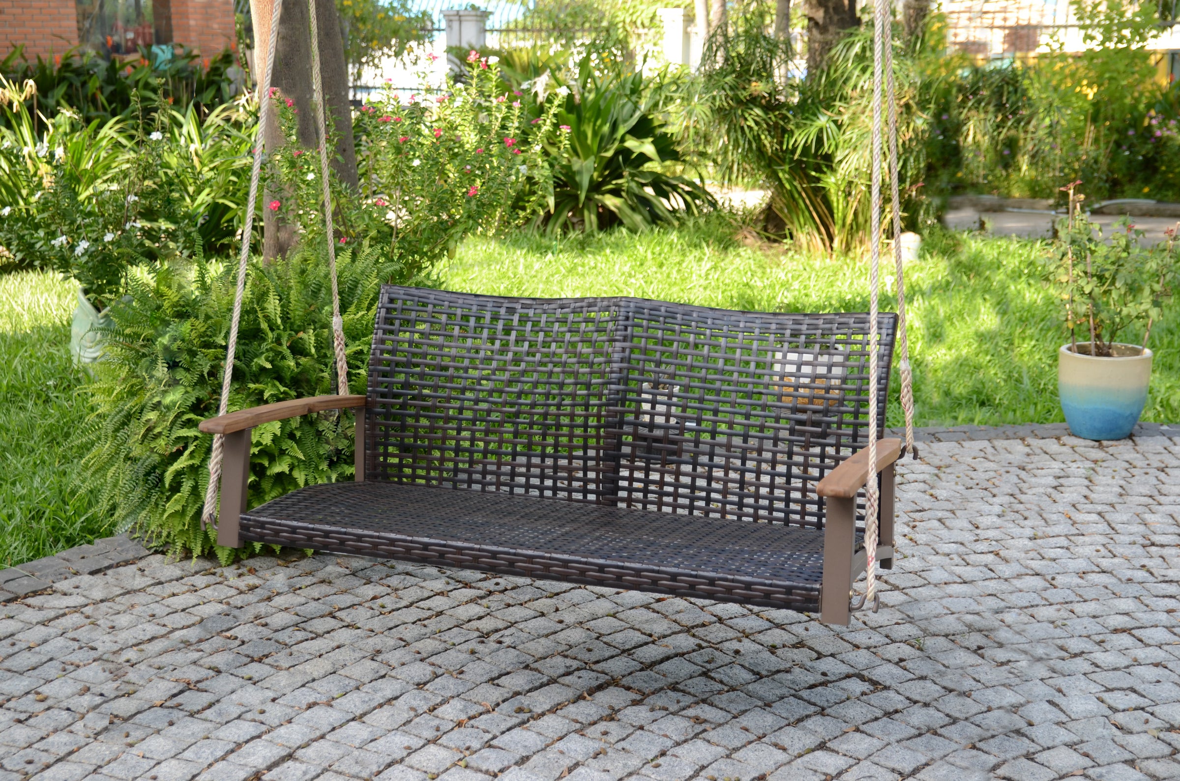 Hängebank CUNEO 2-Sitzer Hollywoodschaukel Hängesessel Polyrattan braun Garden Pleasure
