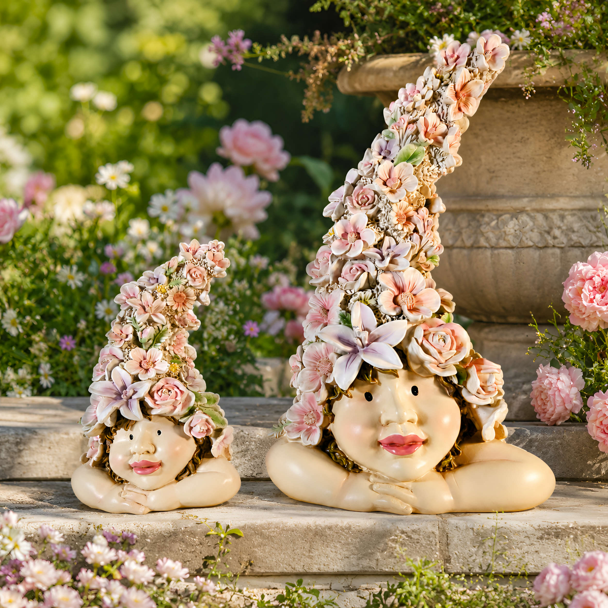 Blumenkind Dekofigur Blumenmädchen Figur für Haus & Garten in 2 Größen