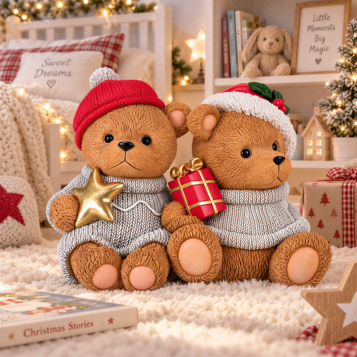 Bär Figur Weihnachtsdeko Tischdeko Weihnachtsbär mit Stern oder Geschenk
