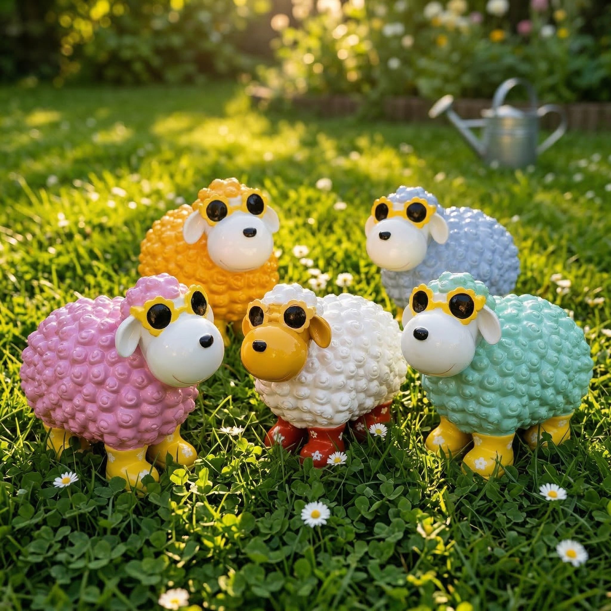 Schaf Figur mit Blumenbrille Deko Schaf Gartenfigur Schaf bunte Gartenschafe für Haus und Garten