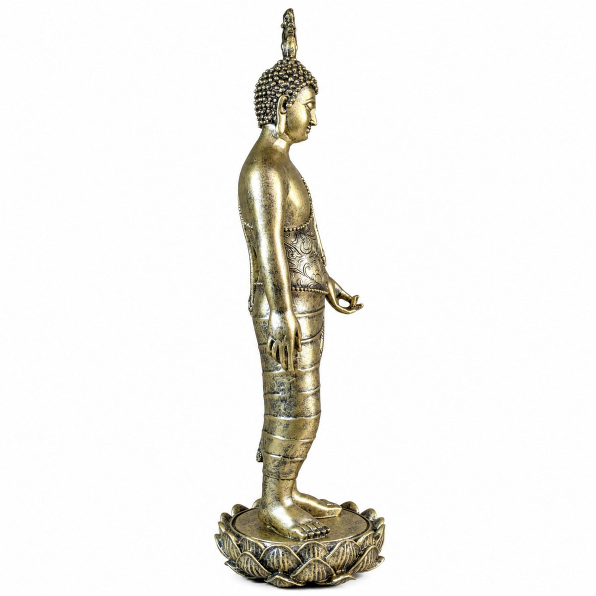 Buddha Figur stehend Gold Deko Buddha Skulptur für Wohnzimmer und Meditationsecke