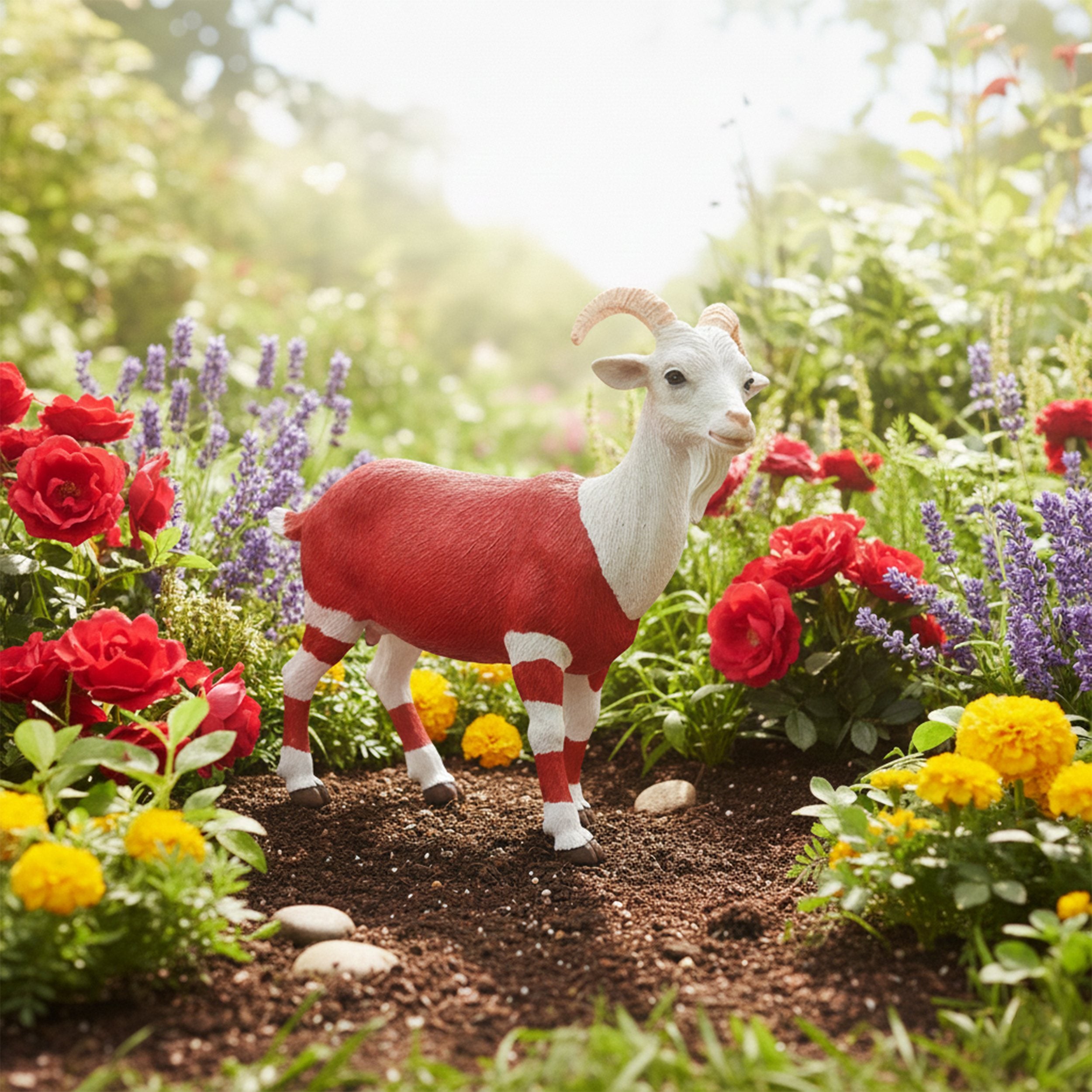Ziegenbock Figur Bruce klein – Gartenfigur Ziegenbock als Deko Ziege in Rot-Weiß oder Braun