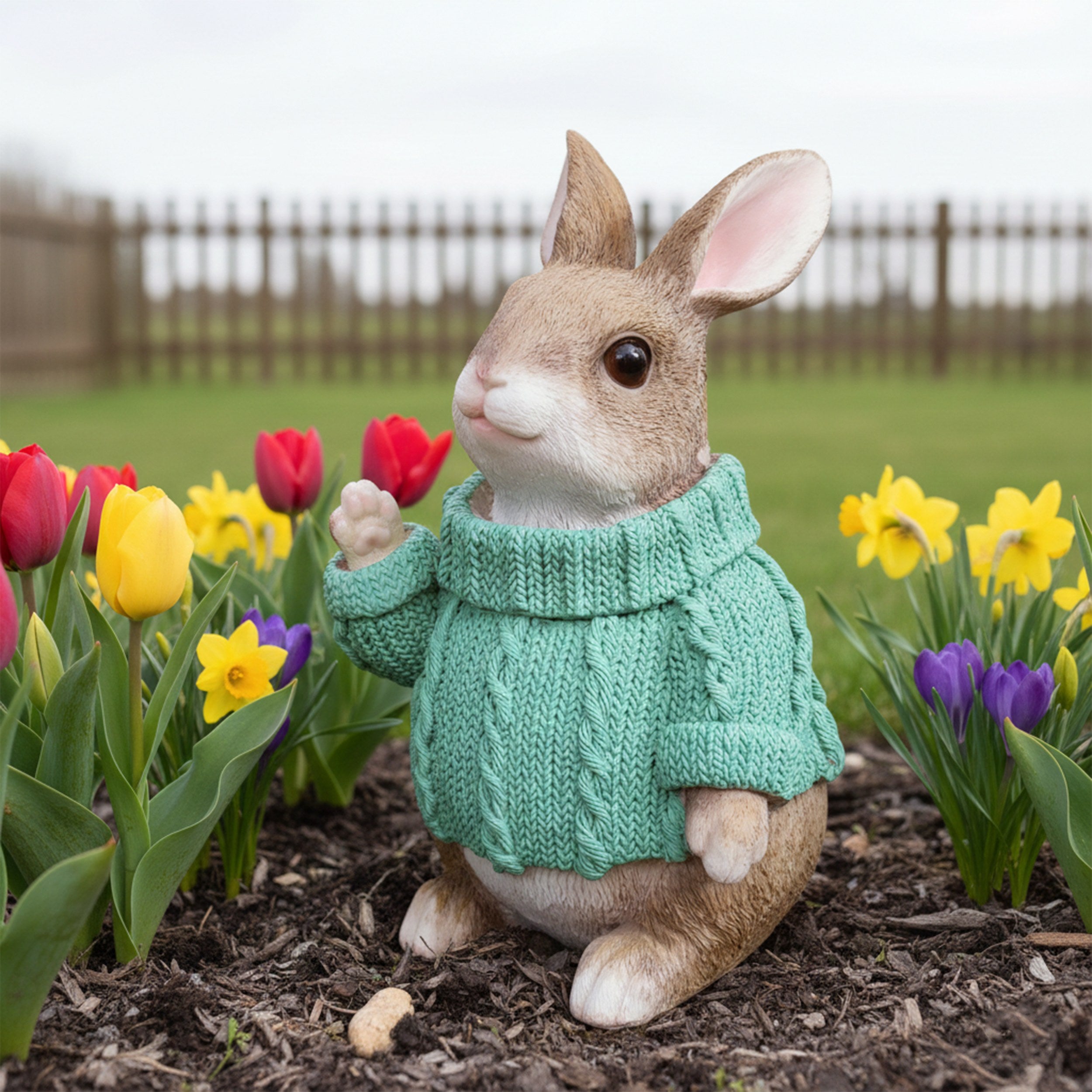 Deko Hase im Pullover als Deko Osterhase - Hasenfigur sitzend für Osterdeko oder Gartenfigur Hase in verschiedenen Farben