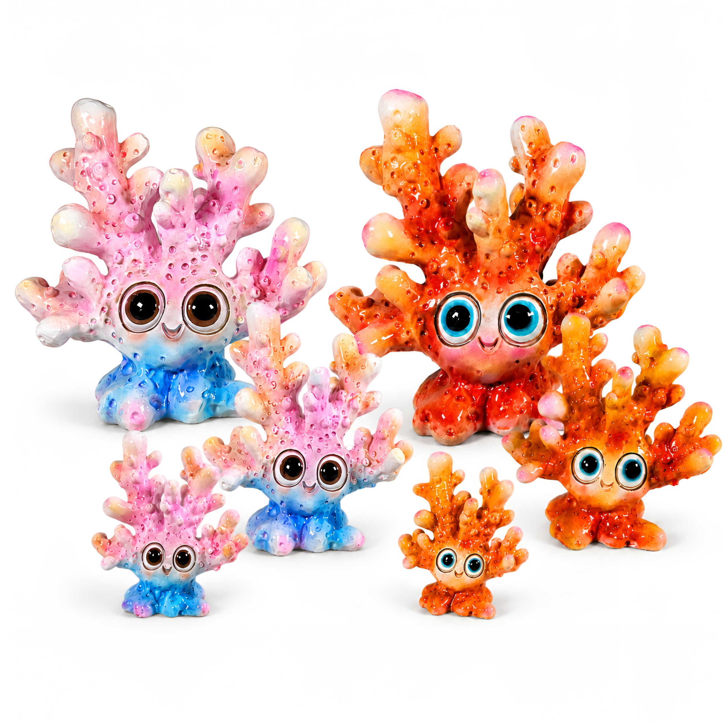Koralle Figur glänzend Blau-Rosa & Orange in 3 Größen für maritime Deko