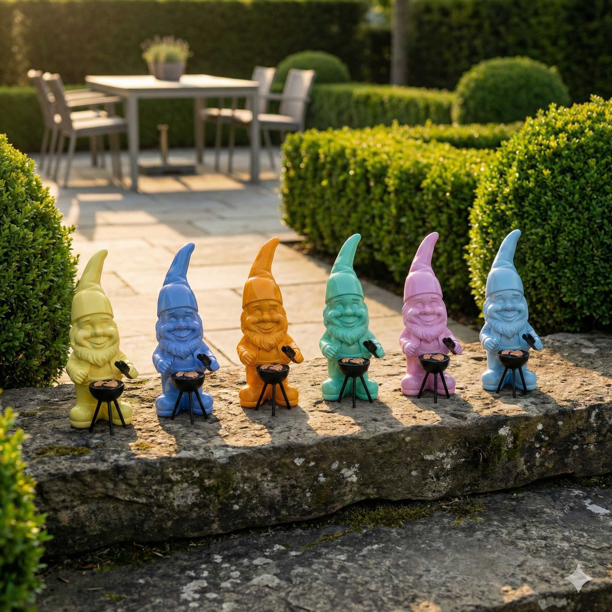 Gartenzwerg am Grill -GartenPoser- Zwerg Deko in Pastell Hochglanz 2 Größen 6 Farben (GrillPoser)