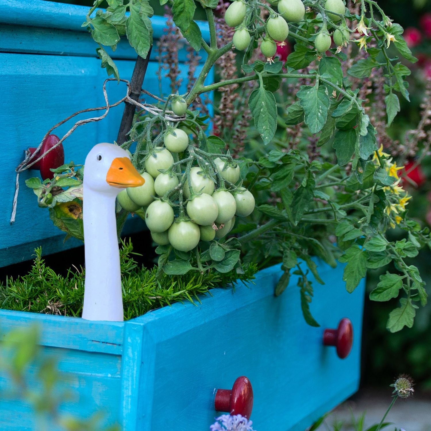 Gartenfigur Gans Gänsekopf Gartenstecker Gänsehals Gänse Deko 32cm handbemalt