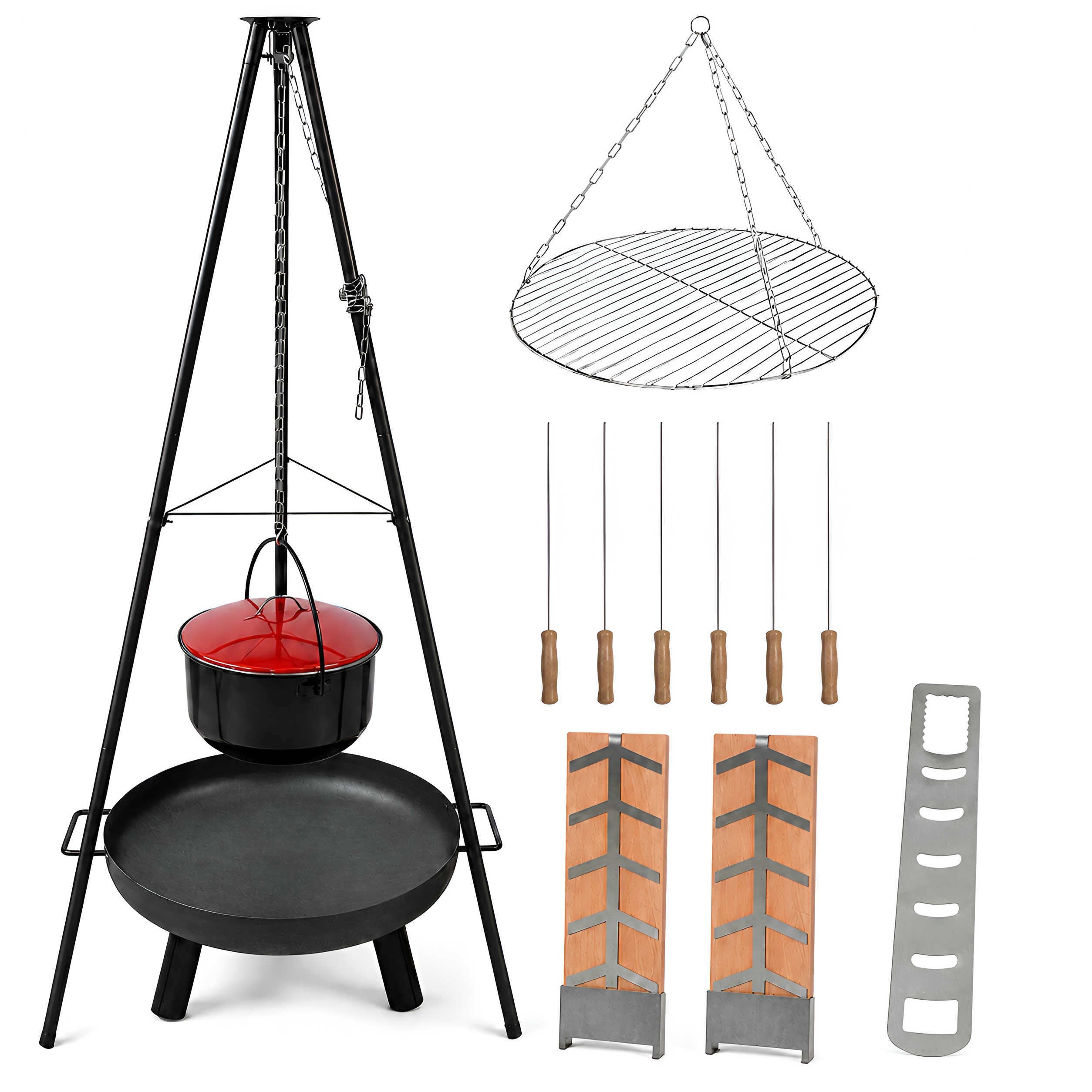 Feuerschale Grill Set 6 in 1 mit Schwenkgrill Feuerzangenbowle Grillrost & Emailletopf
