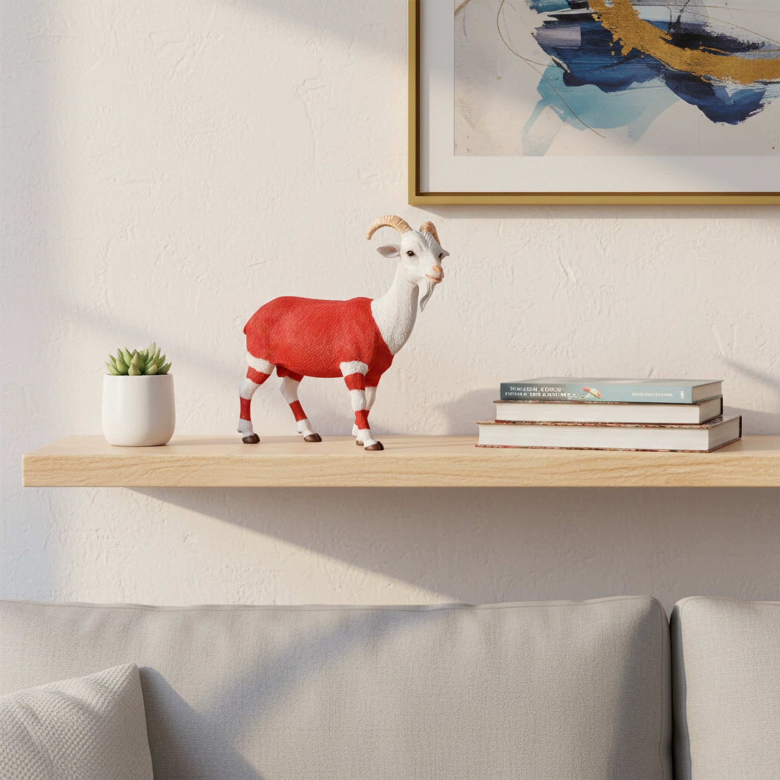 Ziegenbock Figur Bruce klein – Gartenfigur Ziegenbock als Deko Ziege in Rot-Weiß oder Braun