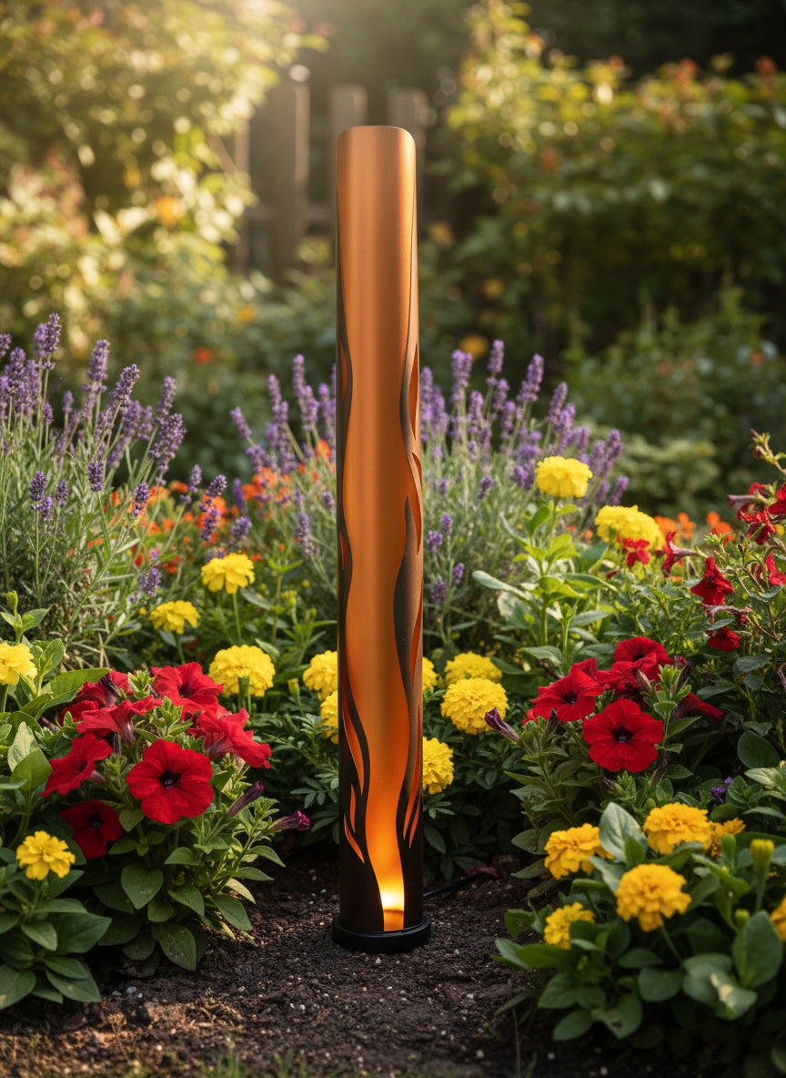 LED Dekosäule Flamme Solarleuchte für Garten Terrasse & Balkon, Dekosäule mit Licht