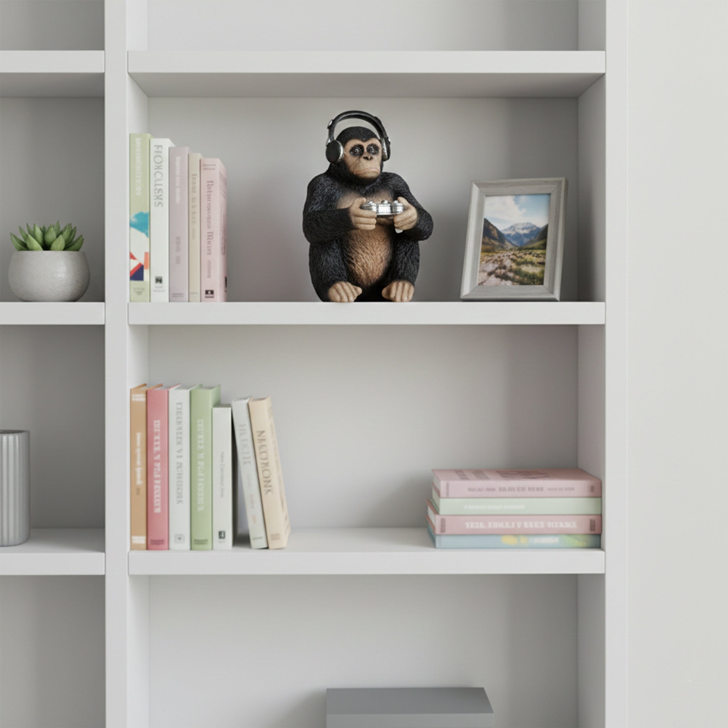 Affe Figur mit Kopfhörer & Controller - Gaming Zimmer Deko als Deko Affe für Regal, Schreibtisch & Wohnzimmer