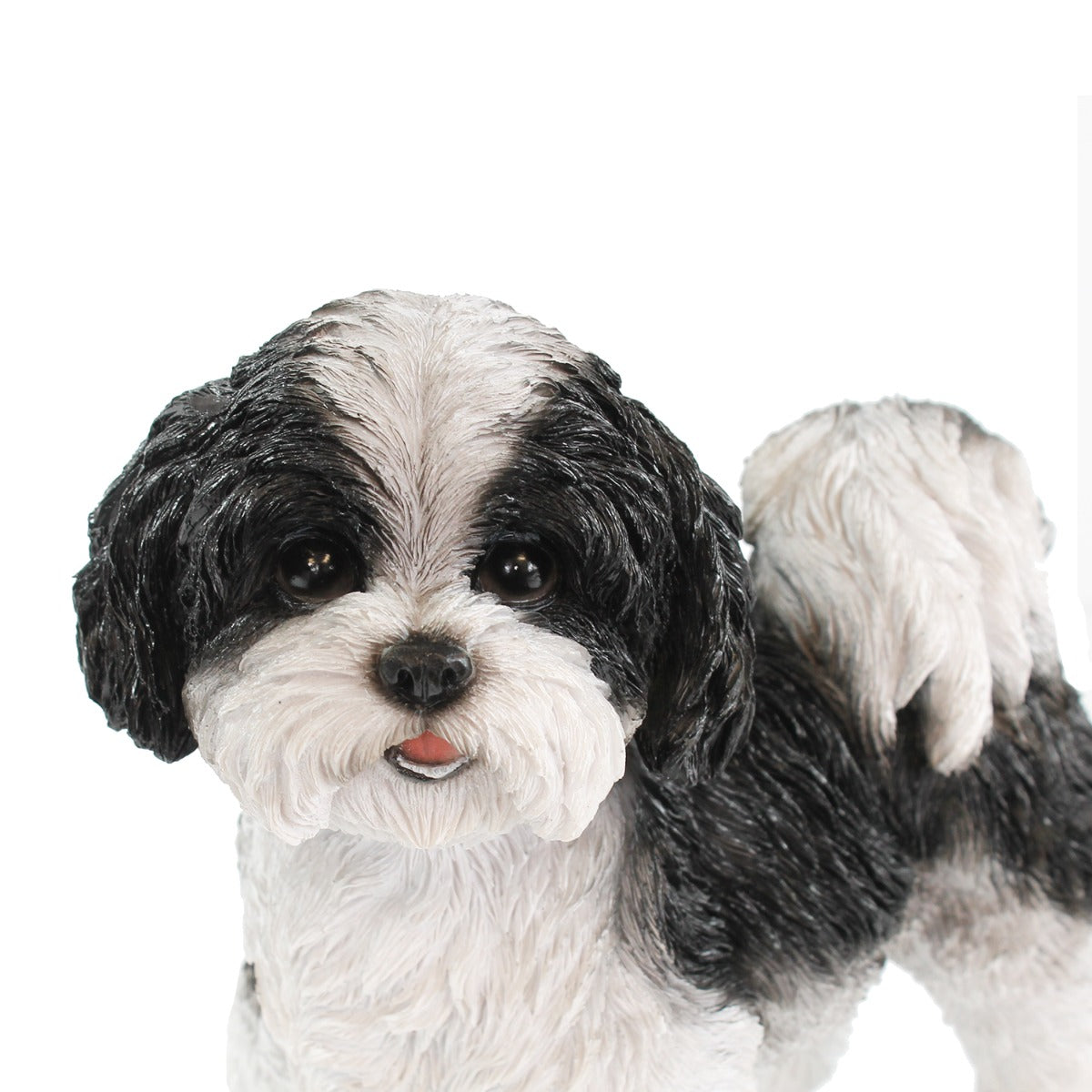 Hunde Figur Shih Tzu Welpe stehend schwarz-weiß Hund Tierfigur Hundefigur