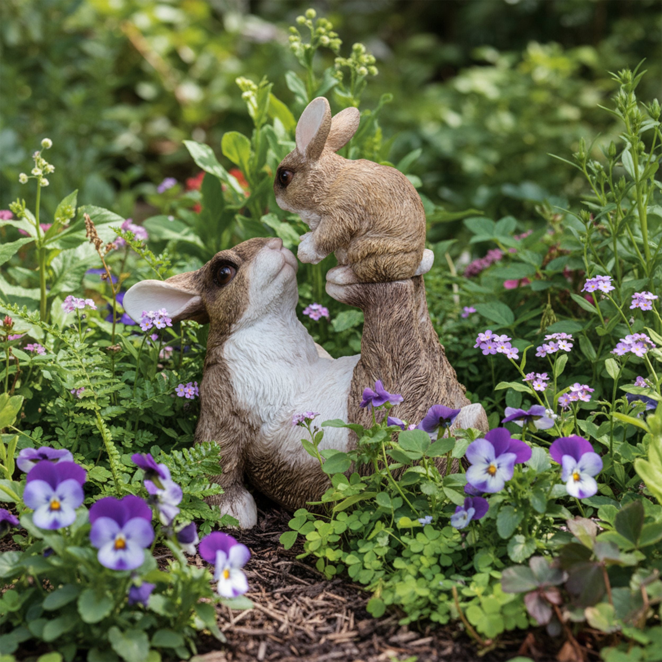 Hasenfigur mit Kind - Dekohase - Deko Osterhase und Osterhasen Figur für Ostern, Garten & Balkon