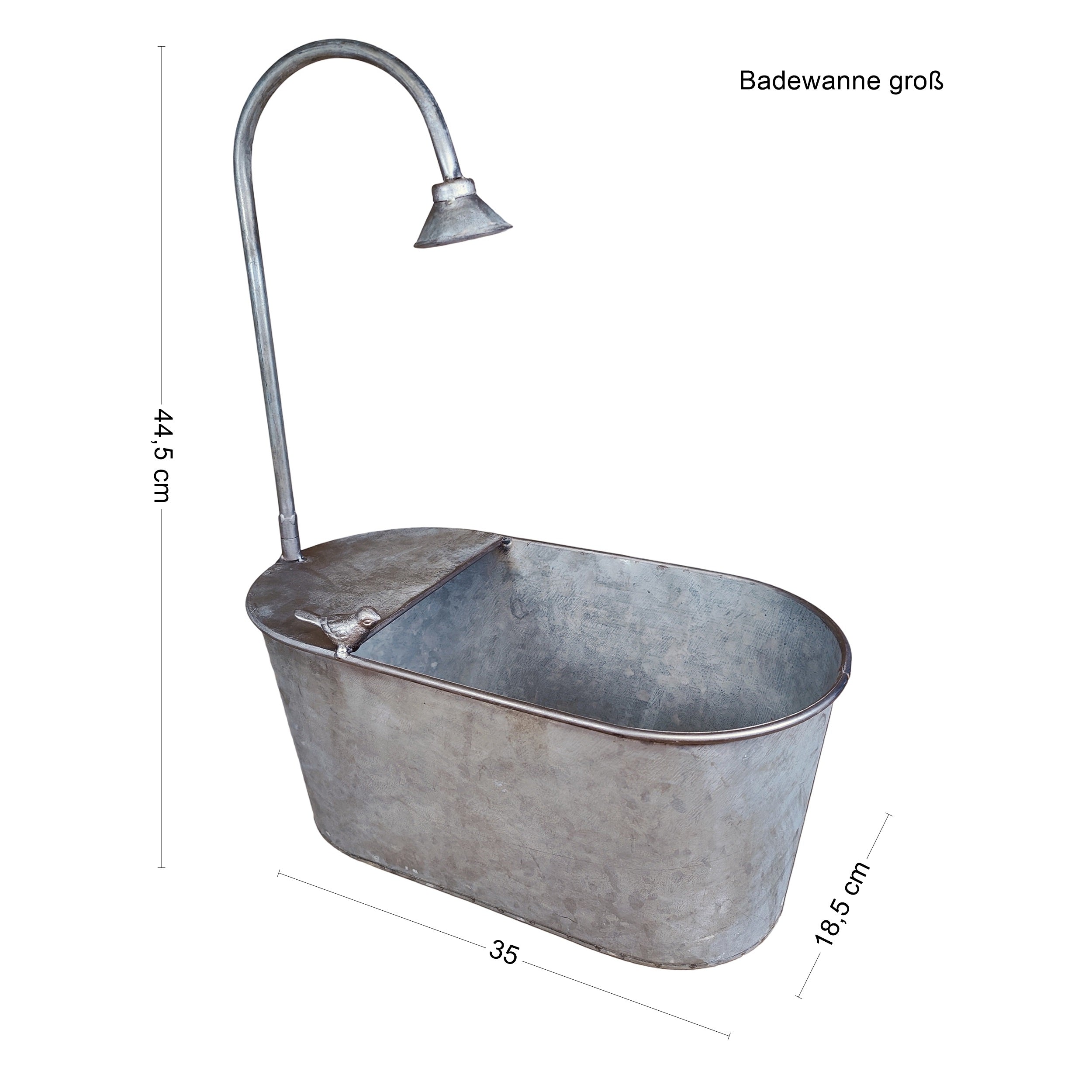 Zinkwanne Set verzinkt im Badewannen Look mit Dusch Deko Pflanzwanne Metall für Garten & Terrasse
