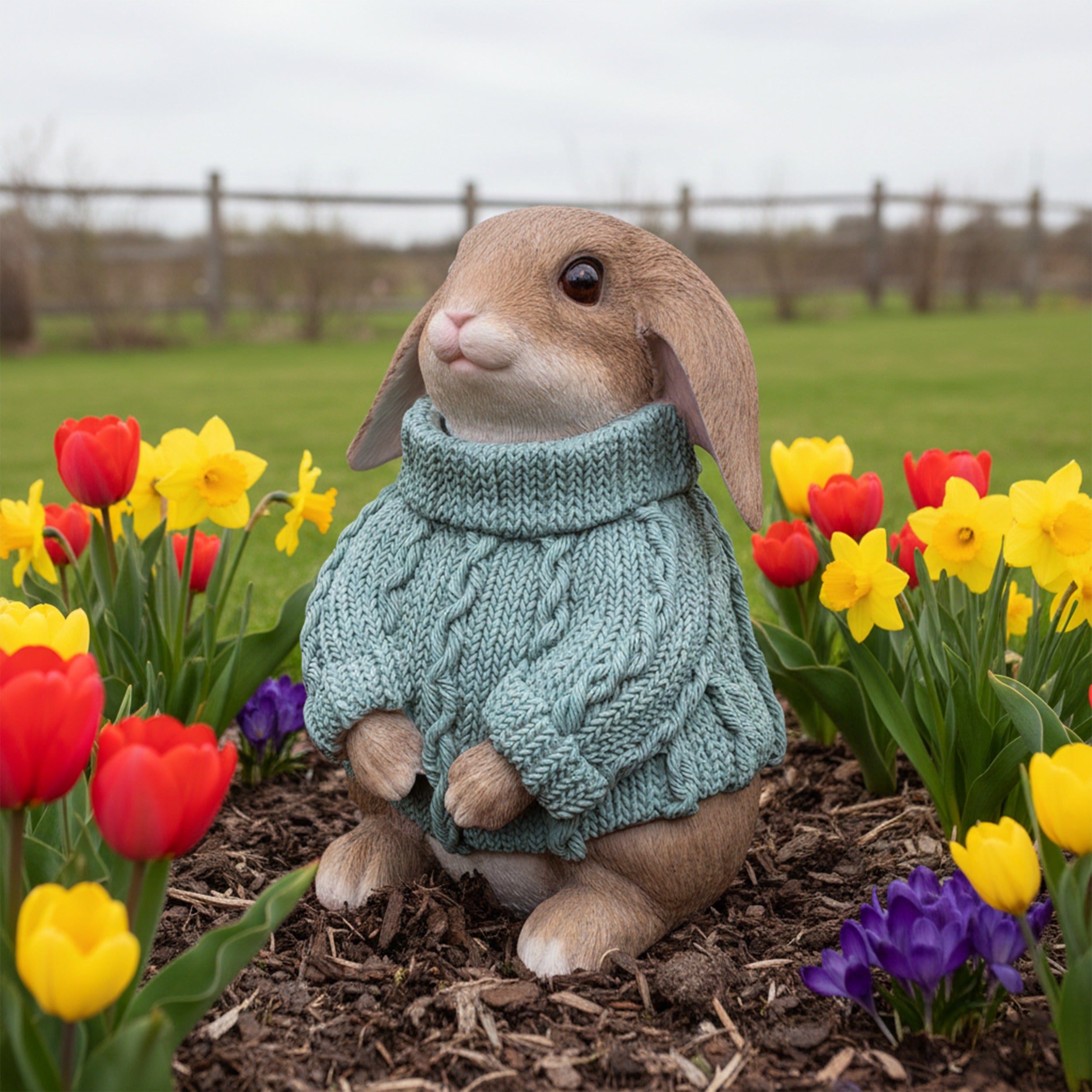 Deko Hase im Pullover als Deko Osterhase - Hasenfigur sitzend für Osterdeko oder Gartenfigur Hase in verschiedenen Farben
