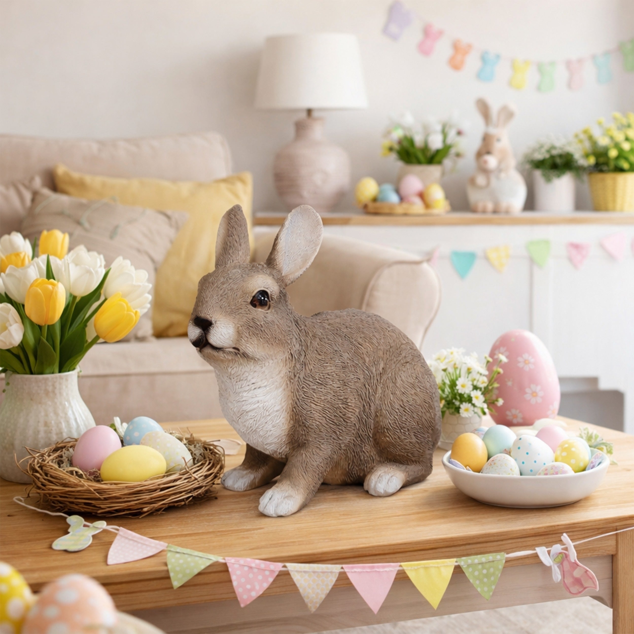 Gartenfigur Hase realistische Hasenfigur als Deko Hase – Osterhase als Deko für Ostern zu Hause und Garten