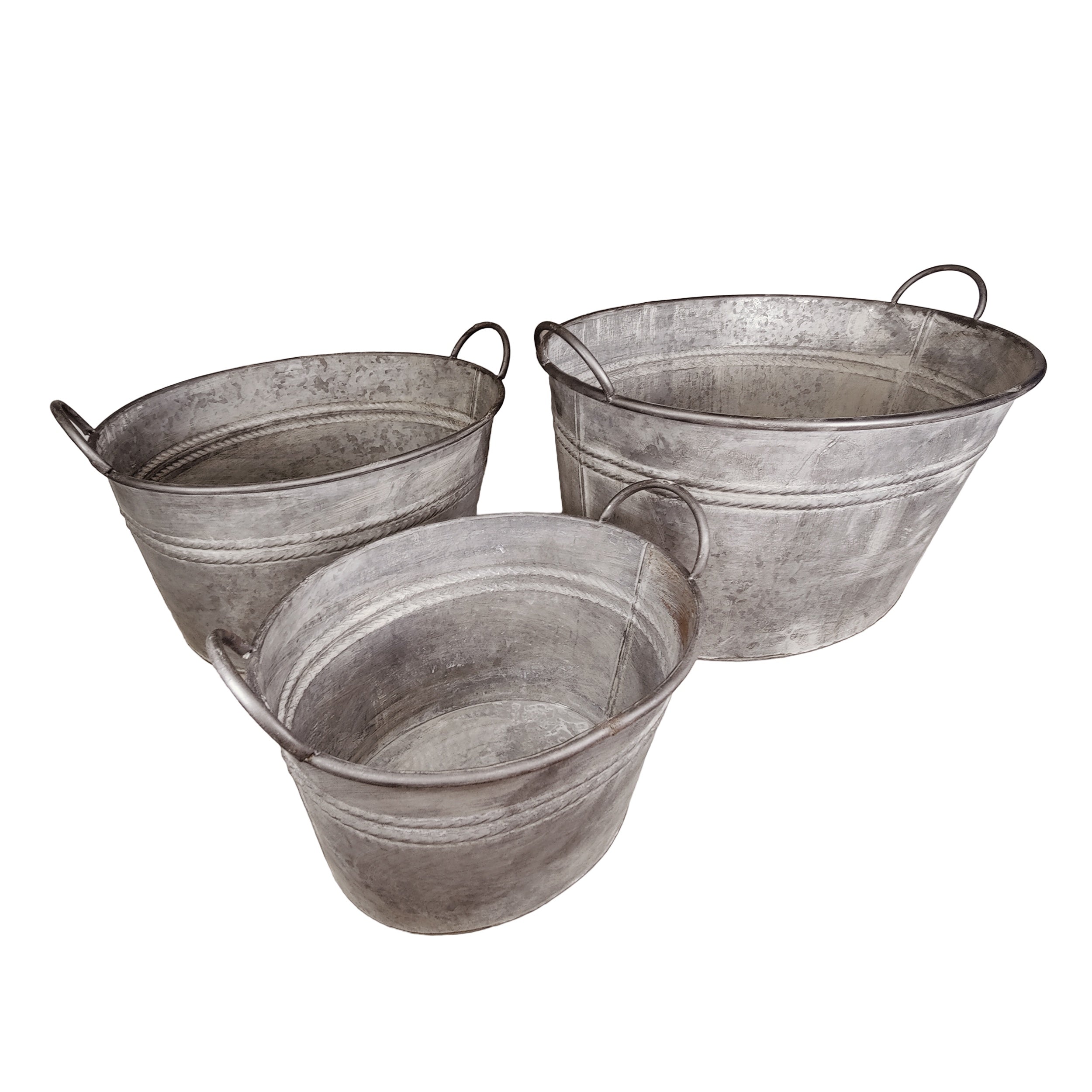 3er Set Zinkwanne oval verzinkt - Pflanzwanne Metall für Garten, Terrasse & Deko Blumentopf, Pflanztopf