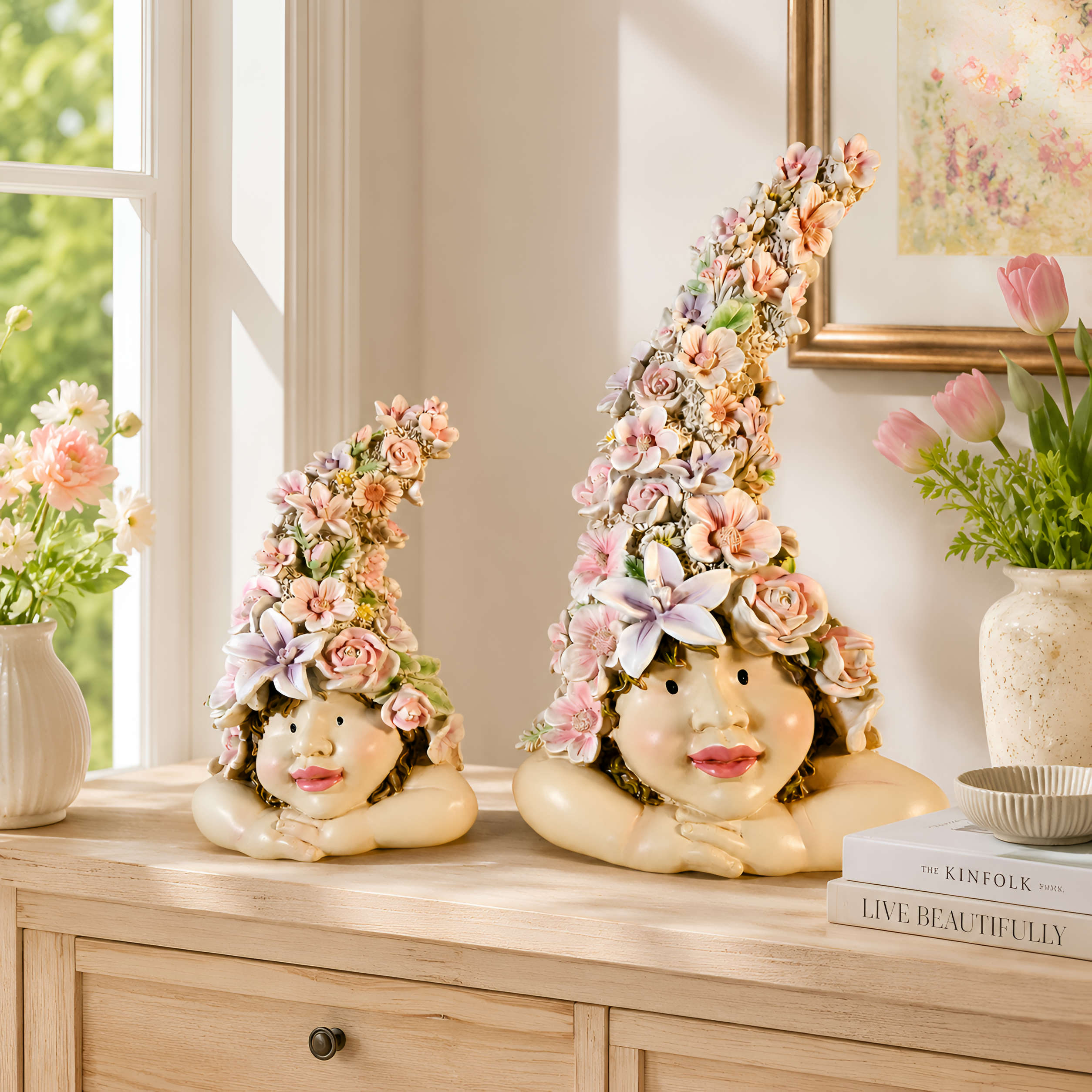 Blumenkind Dekofigur Blumenmädchen Figur für Haus & Garten in 2 Größen