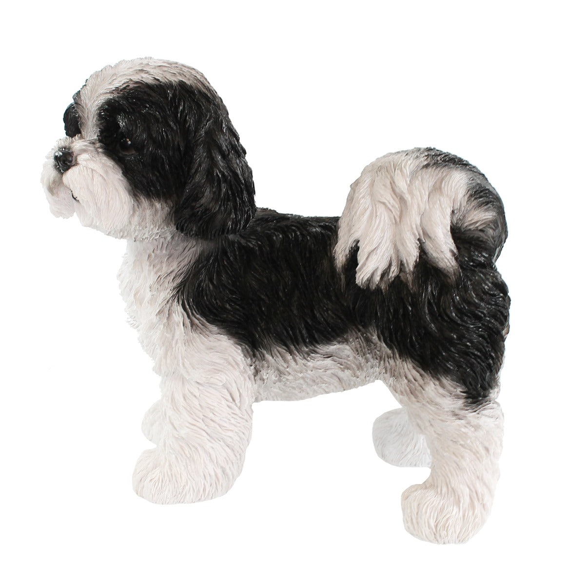 Hunde Figur Shih Tzu Welpe stehend schwarz-weiß Hund Tierfigur Hundefigur