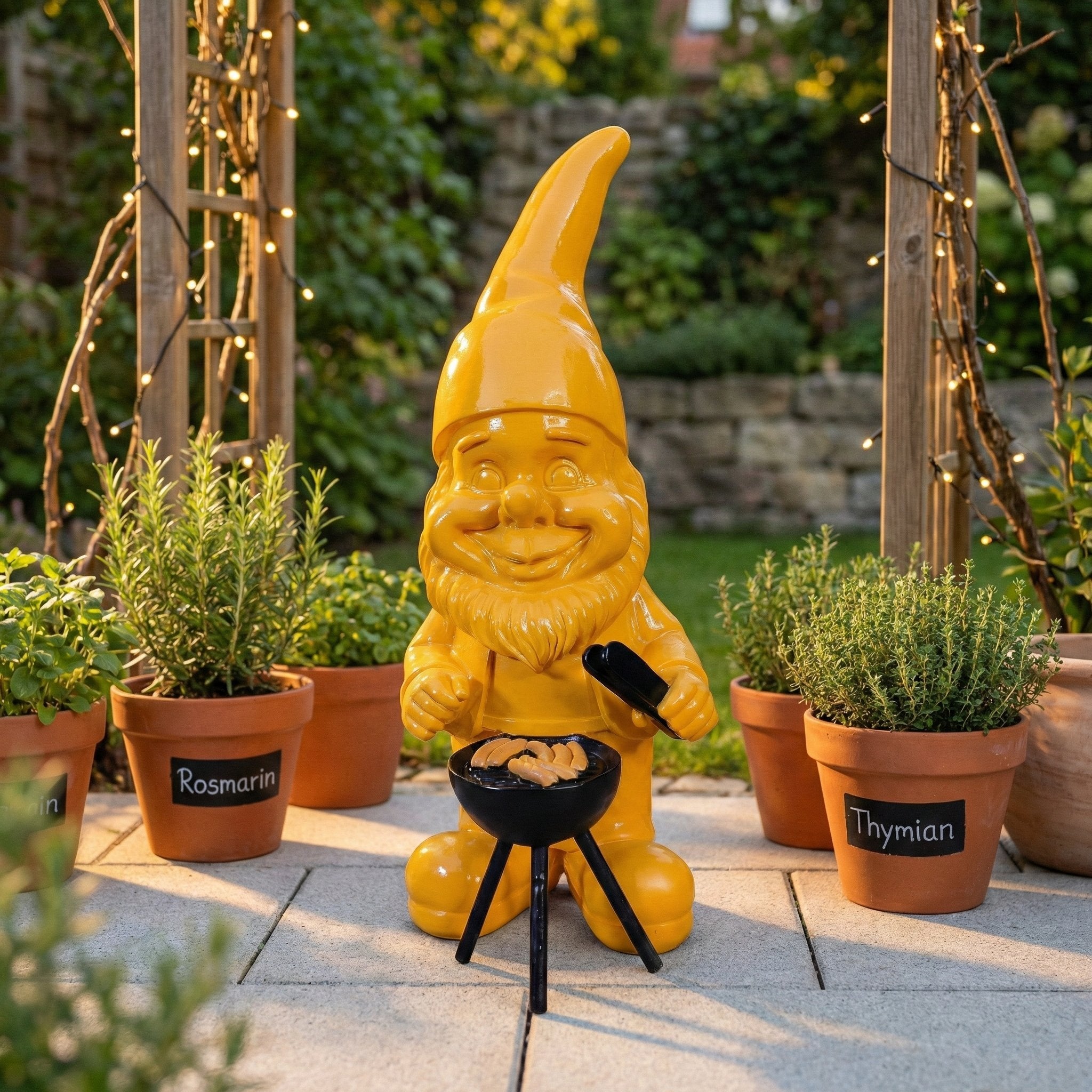 Gartenzwerg am Grill -GartenPoser- Zwerg Deko in Pastell Hochglanz 2 Größen 6 Farben (GrillPoser)