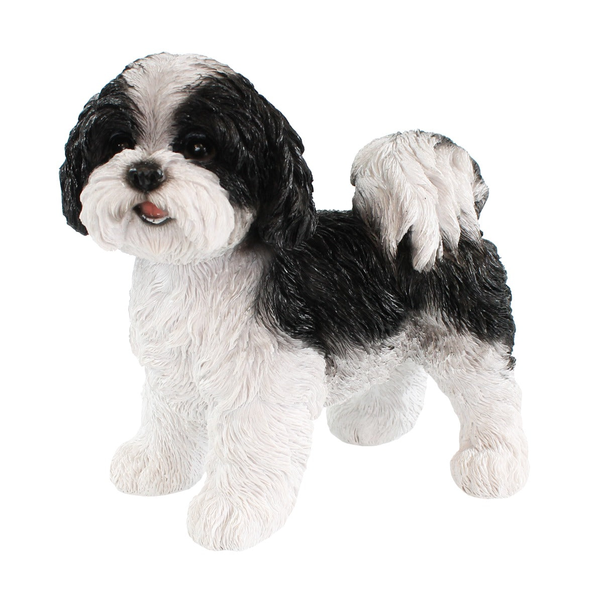 Hunde Figur Shih Tzu Welpe stehend schwarz-weiß Hund Tierfigur Hundefigur