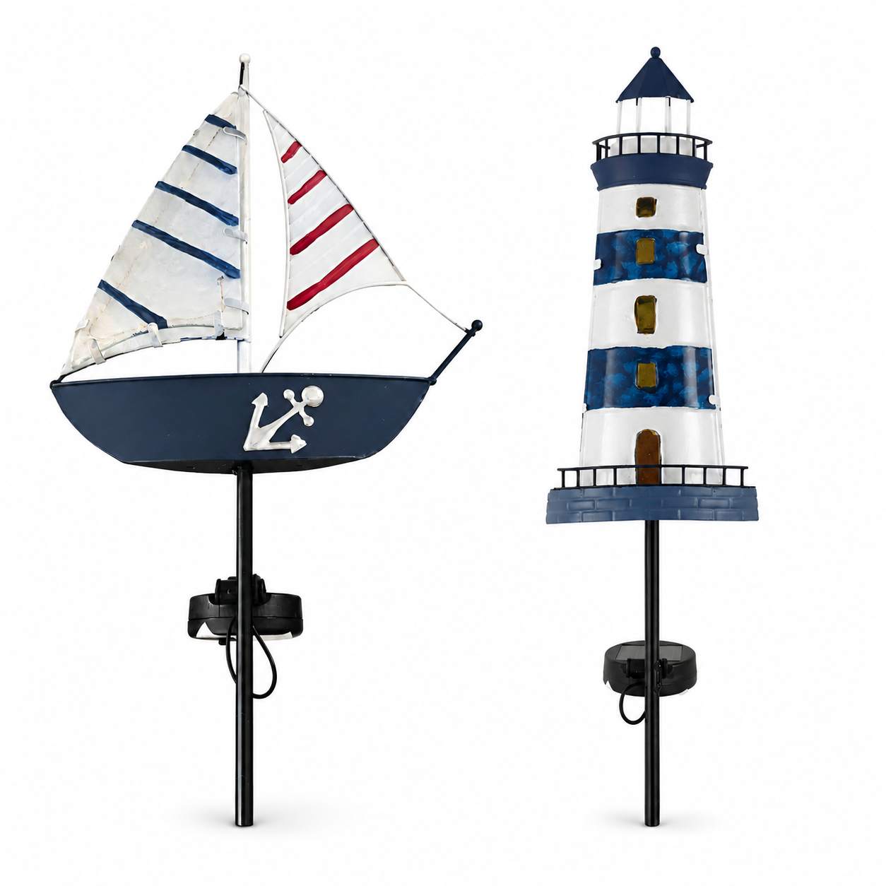 LED Solar Gartenstecker maritime Deko Leuchtturm Segelboot für Garten & Beet