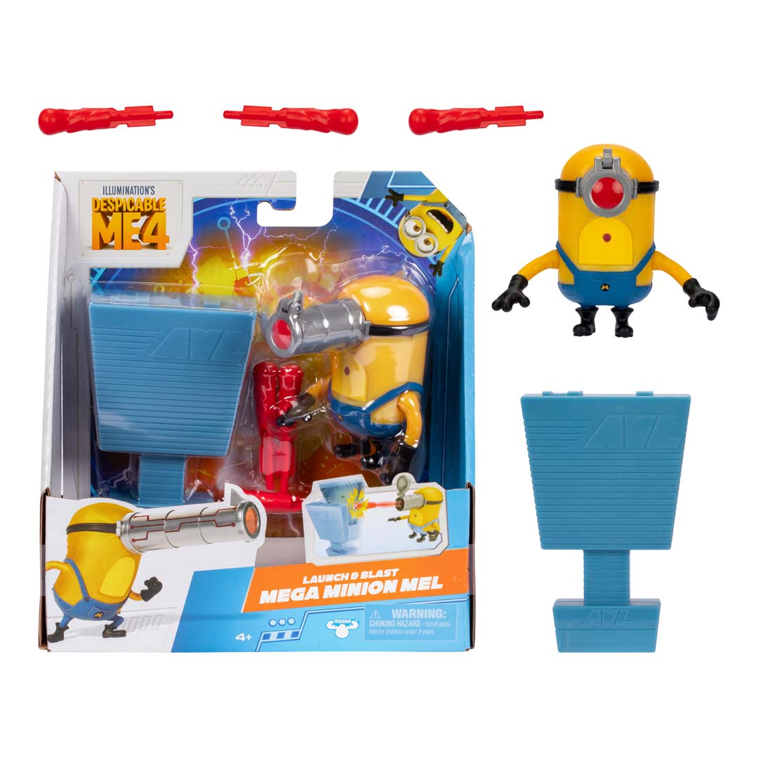 Despicable Me 4 592816 | Launch & Blast Mega Minion Mel Figur | 11 cm große Sammelfigur | 5 verschiedene Mega Minions zum Sammeln