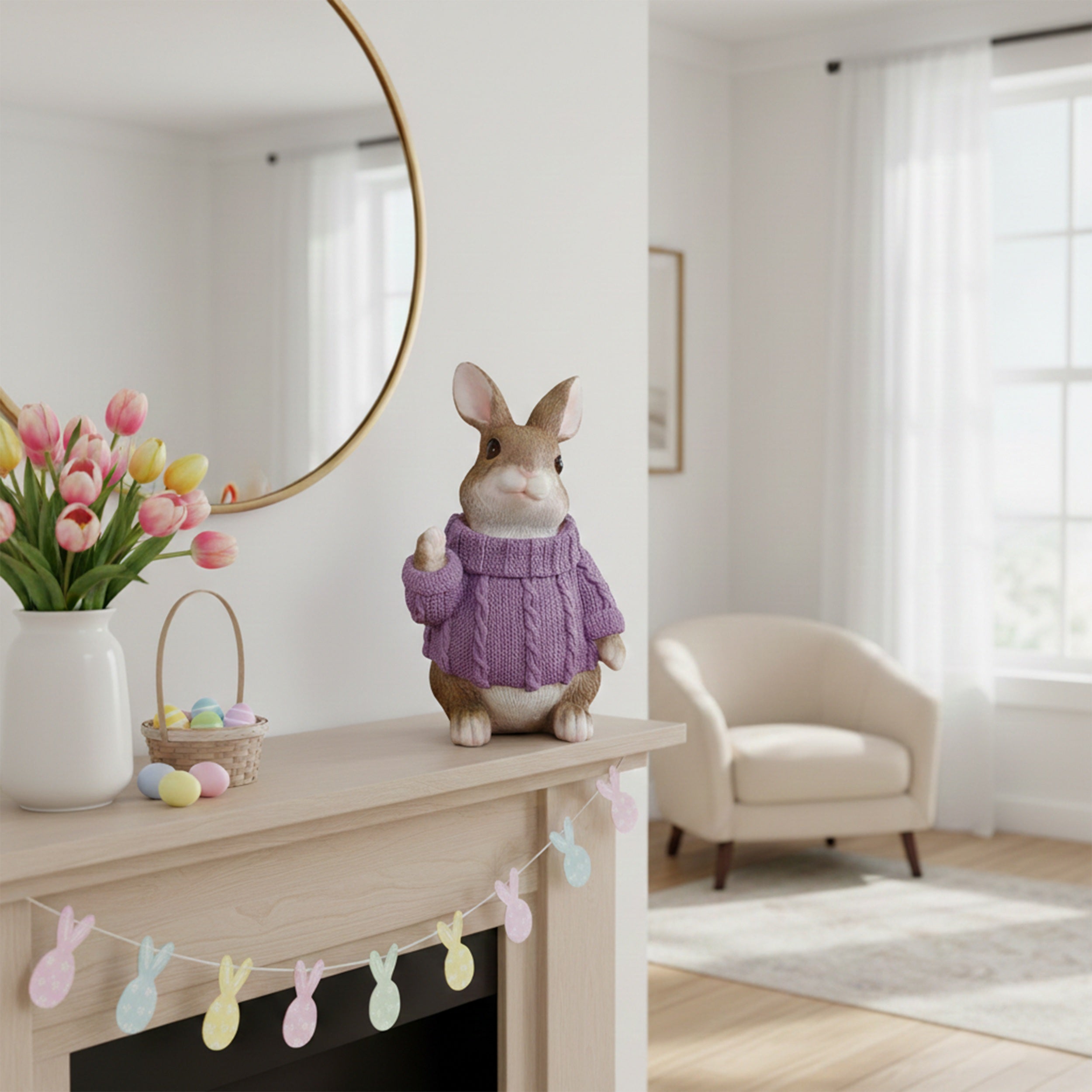 Deko Hase im Pullover als Deko Osterhase - Hasenfigur sitzend für Osterdeko oder Gartenfigur Hase in verschiedenen Farben