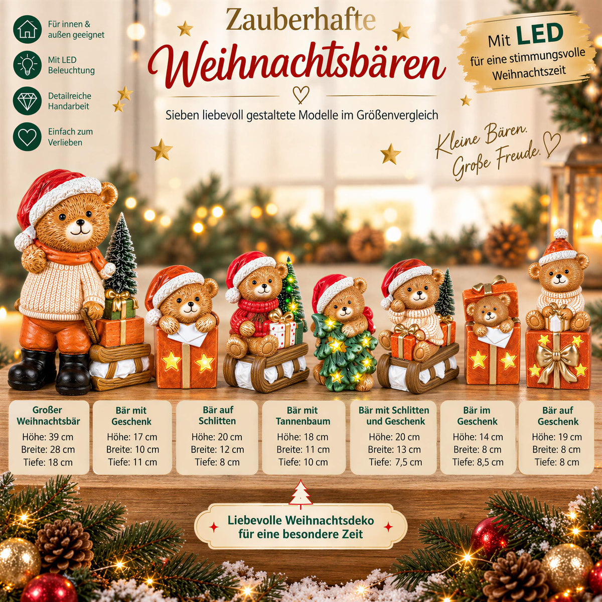 Bär Figur LED Weihnachtsdeko mit Batterie Weihnachtsbär Tischdeko Varianten