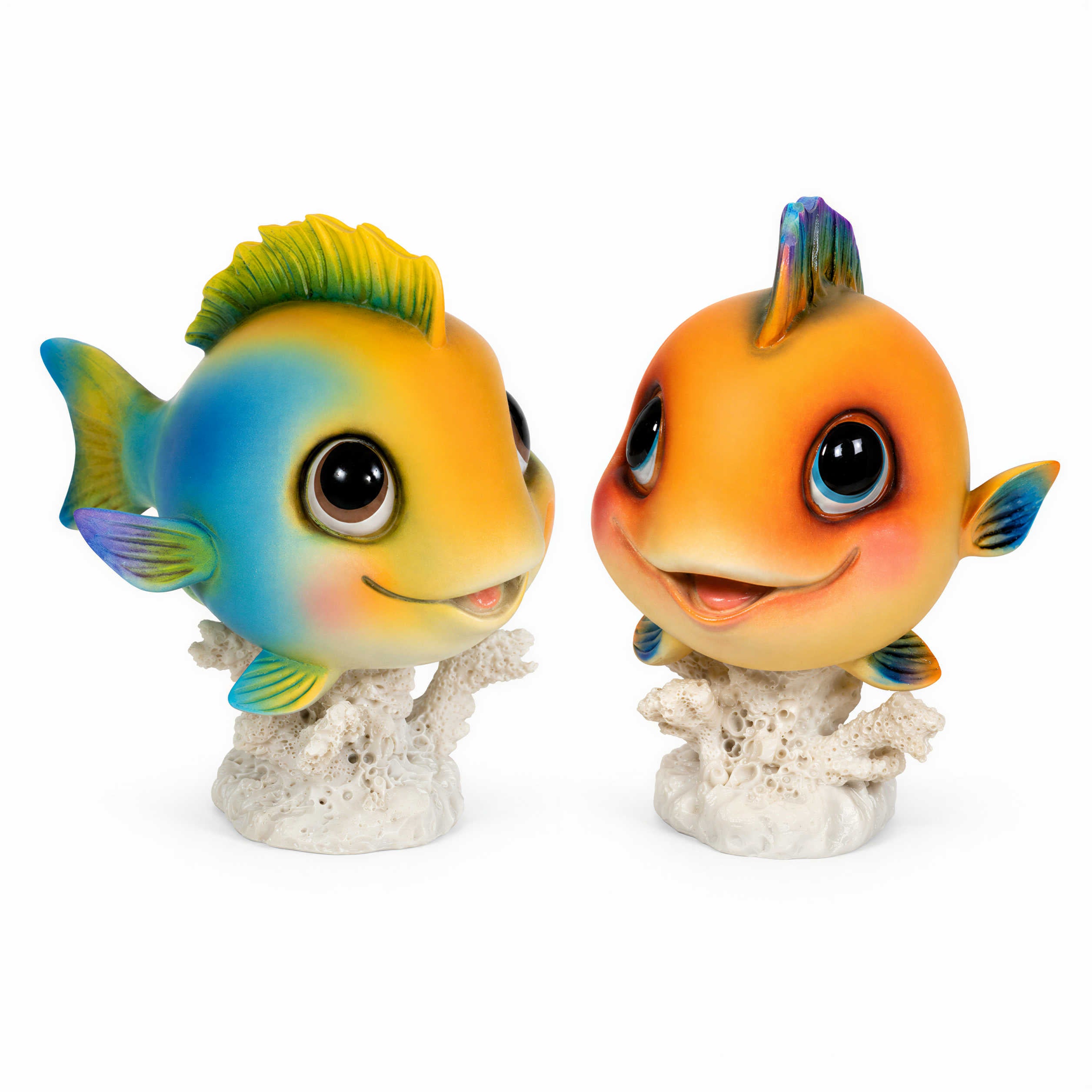 Fisch Figur glänzend Blau & Orange für maritime Deko innen und außen