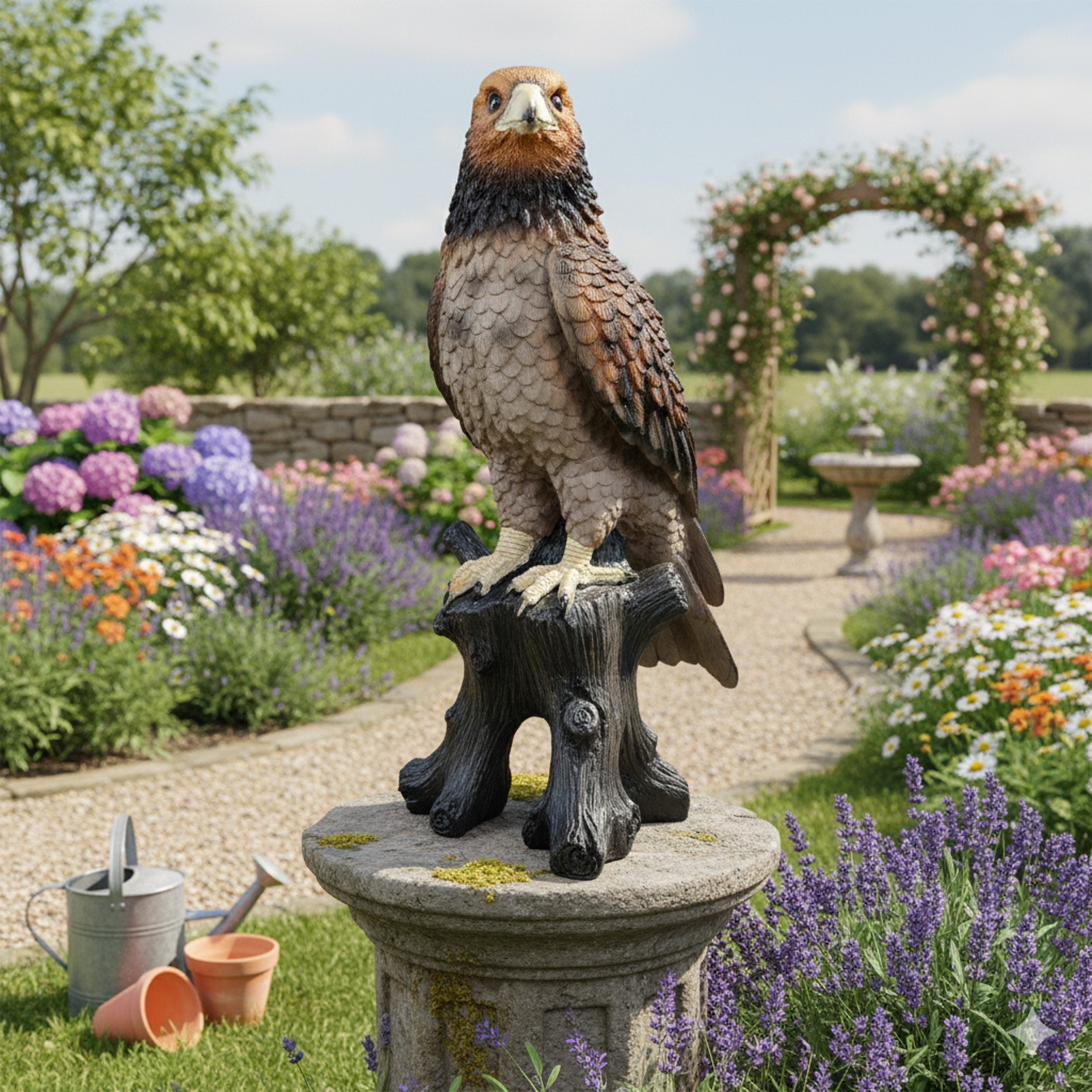 Adler Figur groß auf Baumstamm – Gartenfigur Adler als Deko Adler für Terrasse, Balkon & Eingangsbereich