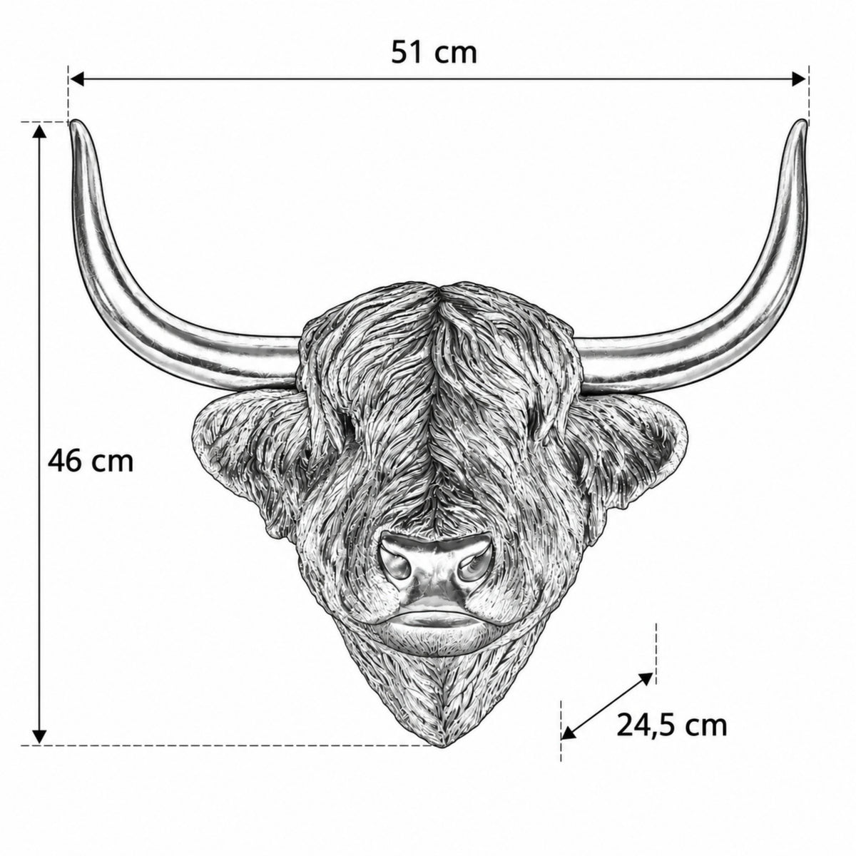 Highland Cattle Kopf Wanddeko gold Hochlandrind Wandfigur für Wohnzimmer und Eingangsbereich