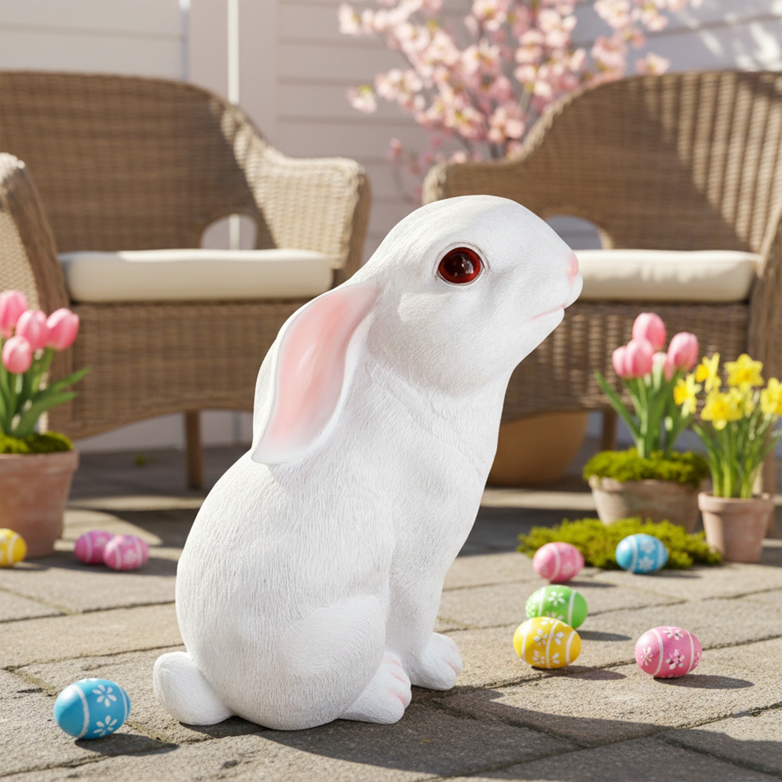 Hasenfigur weiß groß - Deko Hase als Osterdeko Hase für Garten & Zuhause, Kaninchen Figur wie echt