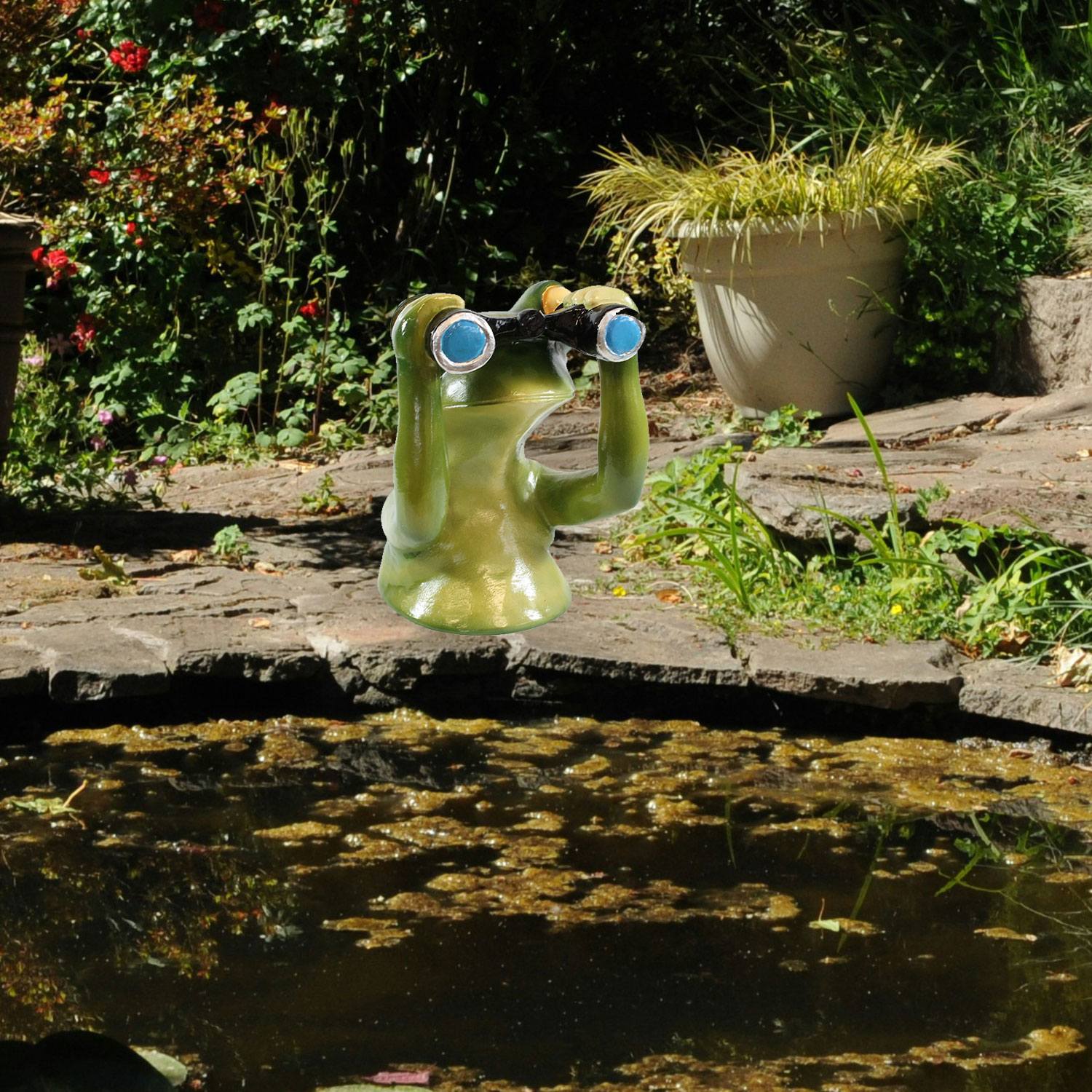 Frosch Figur mit Fernglas Frosch Deko auch als Gartenstecker Frosch Figuren für den Garten