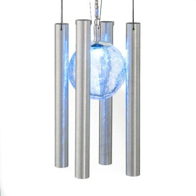 Windspiel LED Dekoleuchte Solarlampe Glaskugel mit Klangröhren aus Edelstahl