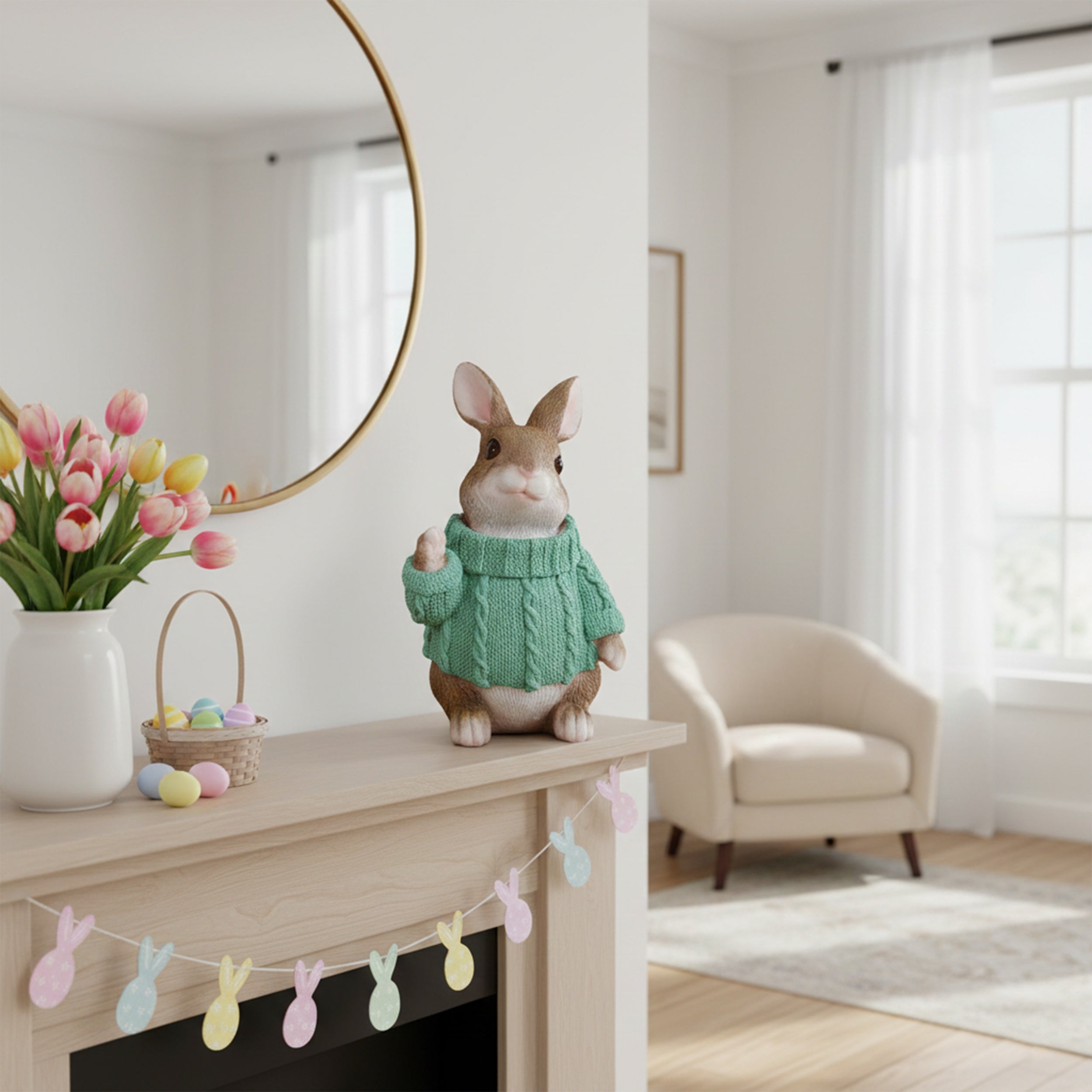 Deko Hase im Pullover als Deko Osterhase - Hasenfigur sitzend für Osterdeko oder Gartenfigur Hase in verschiedenen Farben
