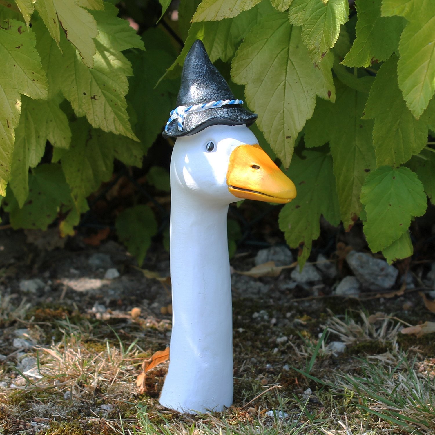 Gartenfigur Gans "Franz´l" mit Filzmütze Gänsehals Gänsekopf Gartenstecker 33 cm Lustige Deko Gänse für den Garten