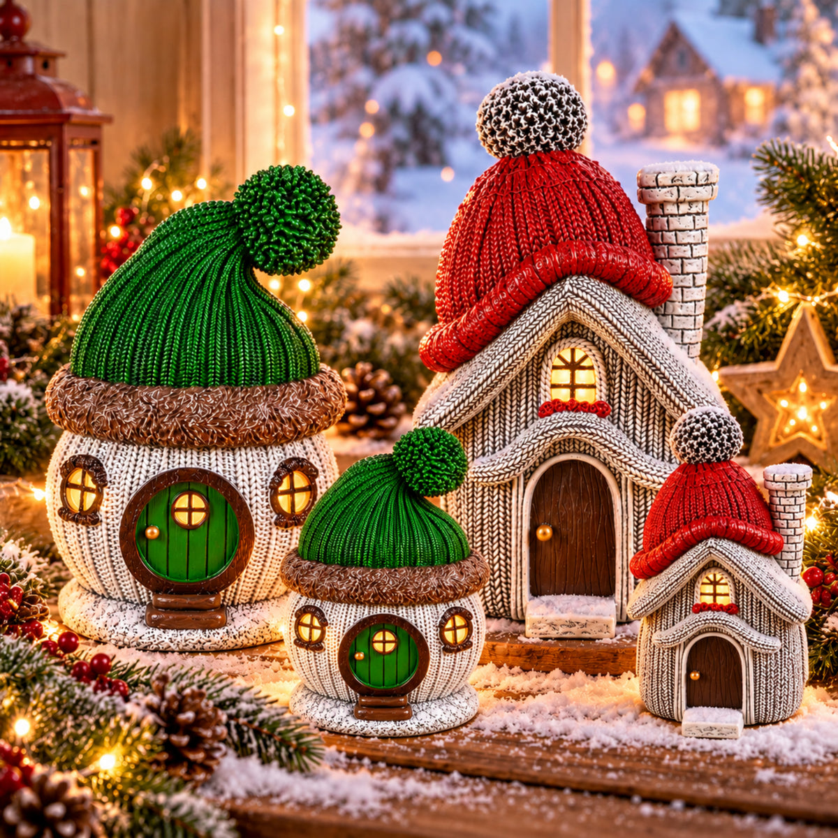 Wichtelhaus Weihnachtsdeko Strickoptik Weihnachtsdorf Tischdeko in 4 Varianten