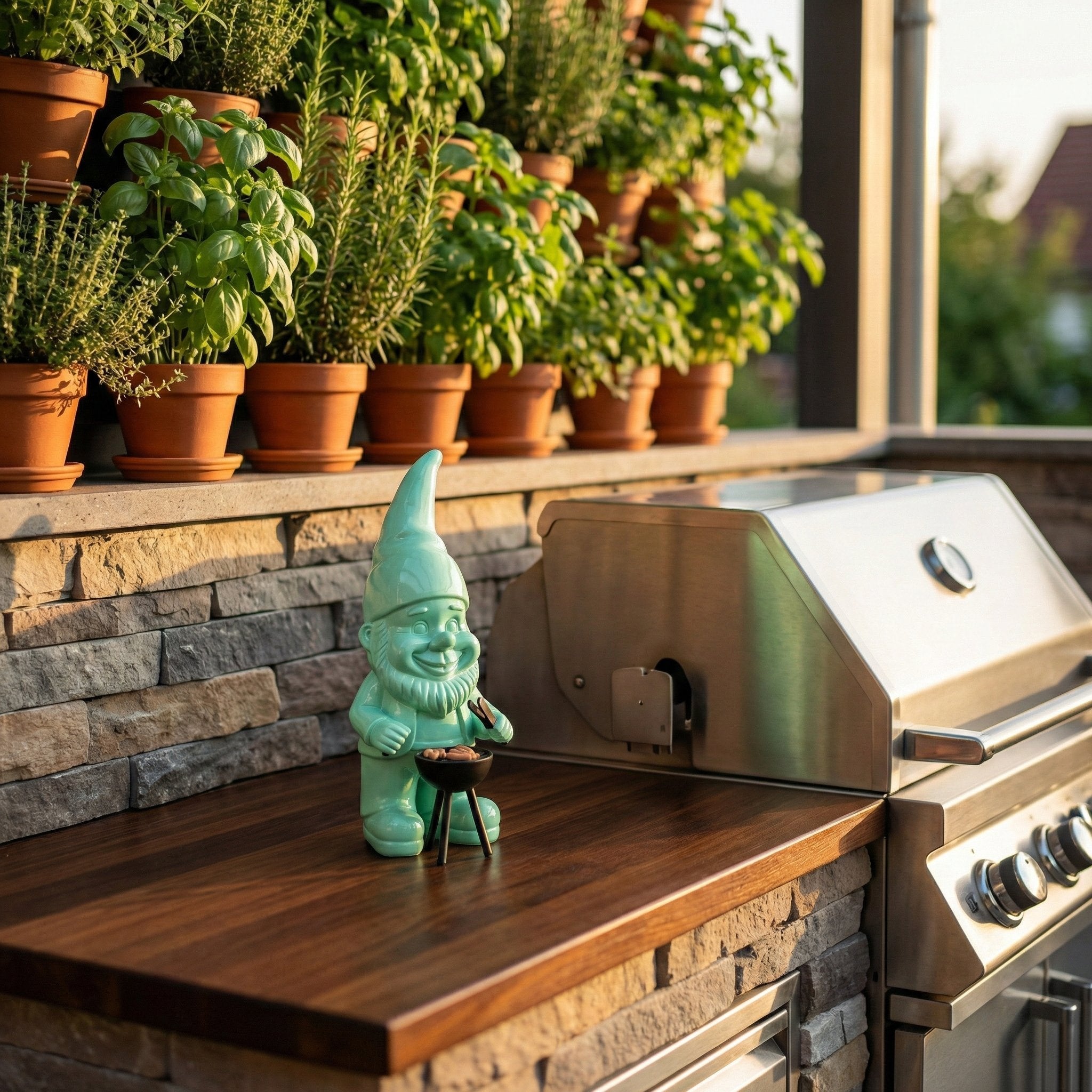 Gartenzwerg am Grill -GartenPoser- Zwerg Deko in Pastell Hochglanz 2 Größen 6 Farben (GrillPoser)