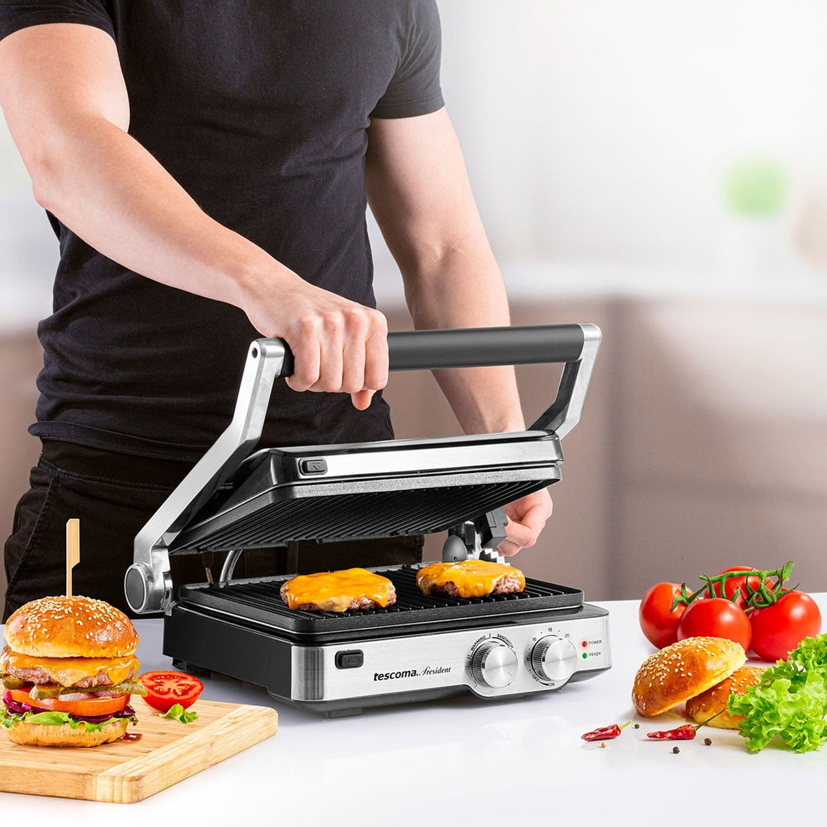 Kontaktgrill 2000 W Edelstahl Elektro Tischgrill Tescoma President